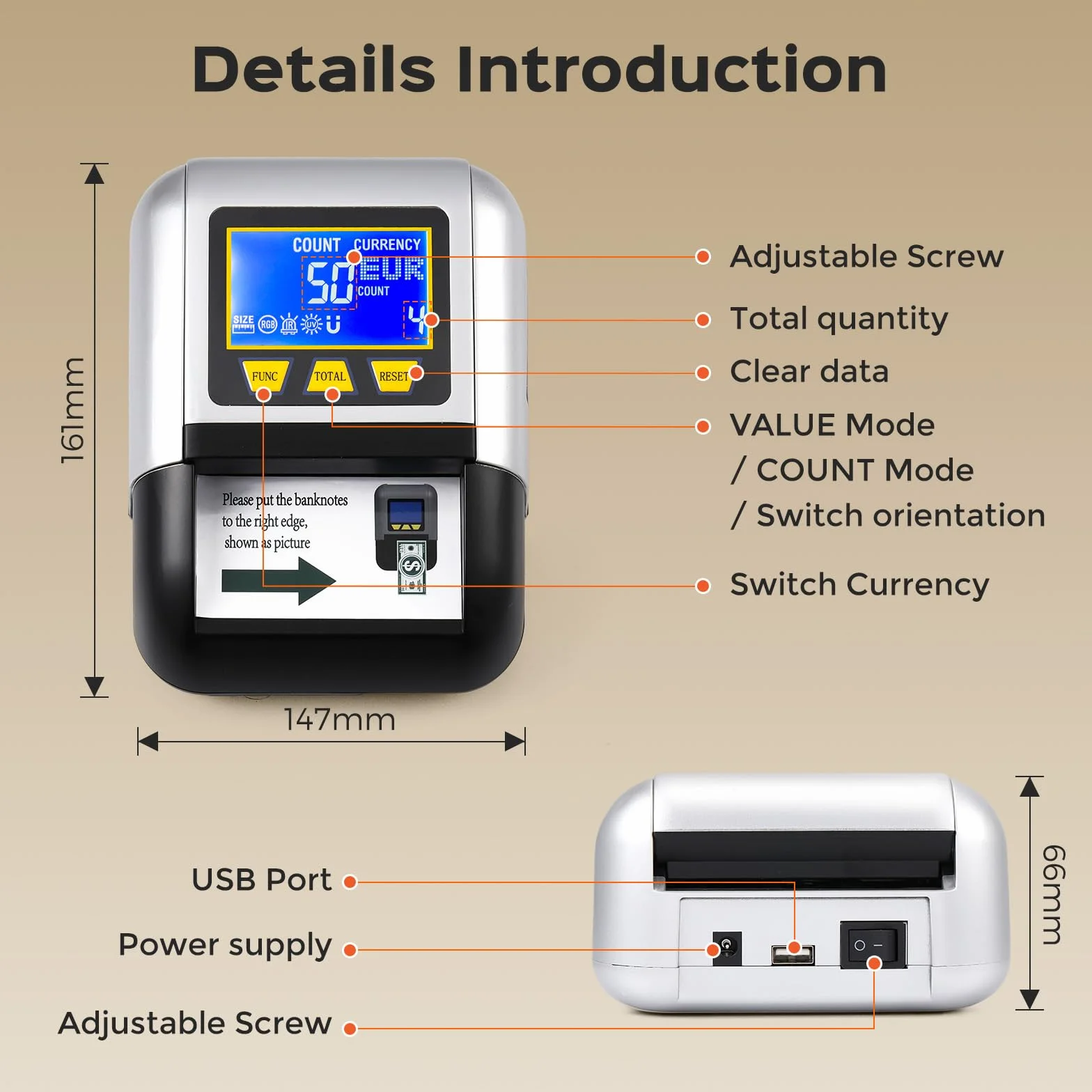 Bonvoisin Verificatore di Banconote, Rilevatore Falsi con UV/IR/MG, Portatile Testare con Funzione Valore Totale, Batteria Ricaricabile, 4 Orientamenti, Compatibile EUR/USD/GBP Ecc., Schermo LCD (A)