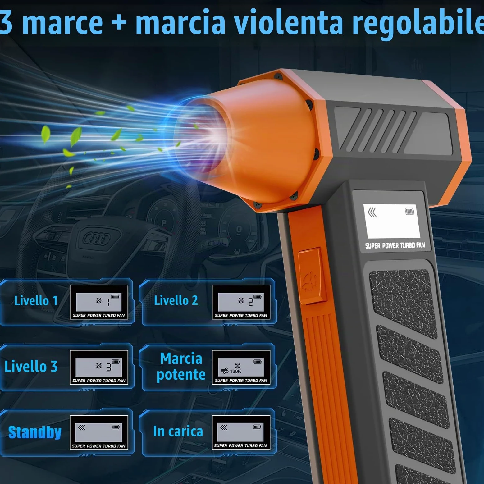 Soffiatore Aria Compressa, Aria Compressa Elettrico Air Duster | Aspirapolvere 130000RPM 2 in 1 , Elettrico Rimuovi Polvere Aria Compressa con 4 Velocità, Luce LED, per computer, casa e auto