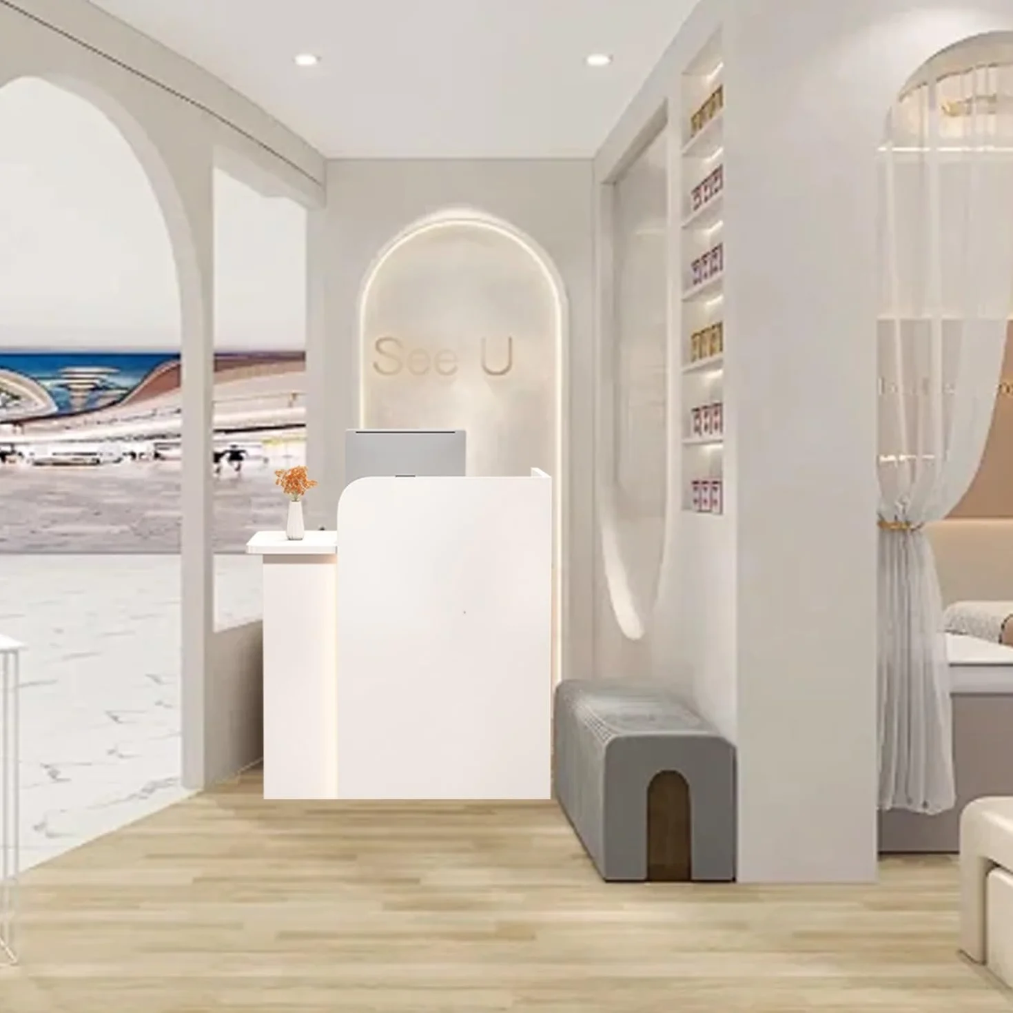 Banco Reception Estetica con Luce e Cassetti, Bancone Cassa Negozio, Bancone Ufficio, Cassette di Ricevimento, per Sale Aziendali, Negozi di Frutta, Reception Alberghiere (White, 60X45X100