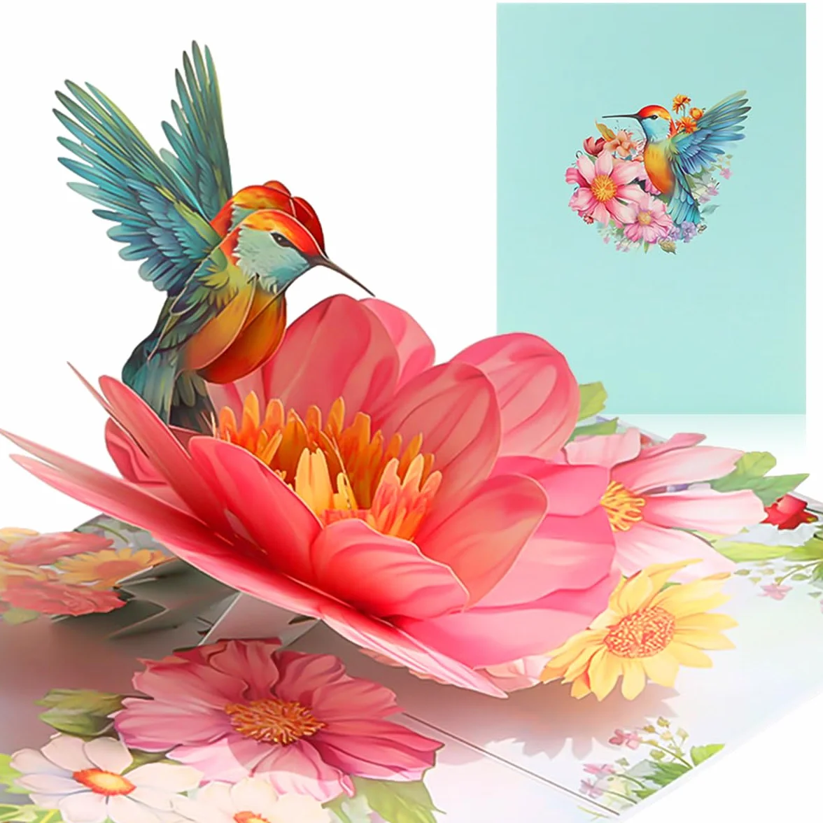 Biglietti di compleanno 3D con colibrì e fiori per mamma, fidanzata e ragazze
