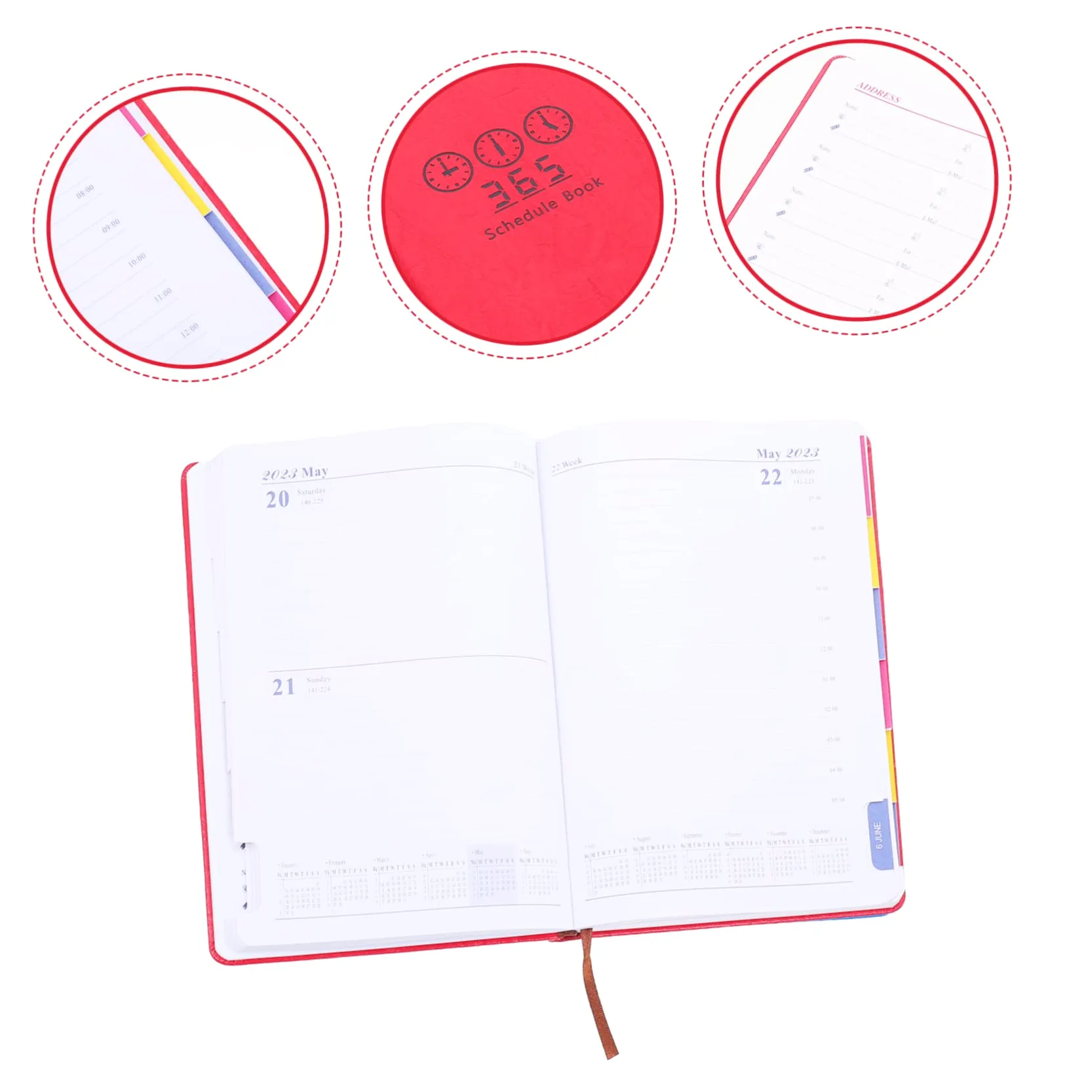 Agenda Giornaliera 2023 A5 in Carta, Diario Rosso 1 Pezzo | Disegno Semplice, Pagine Interne Delicate, Formato Compatto Facile da Riporre e Trasportare
