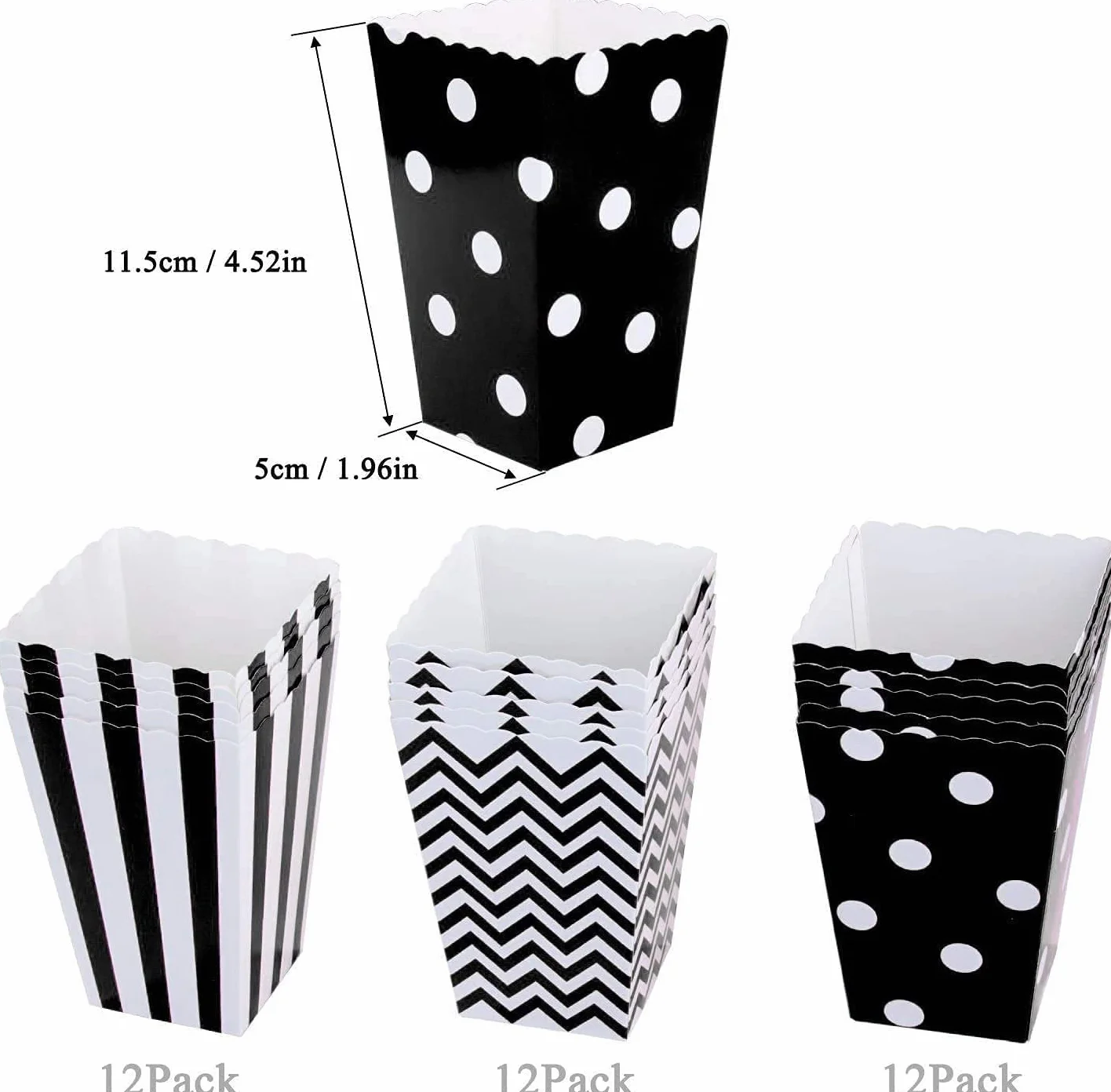 Scatole di Popcorn 18PCS Contenitori Nero per Spuntini, Dolci e Regali