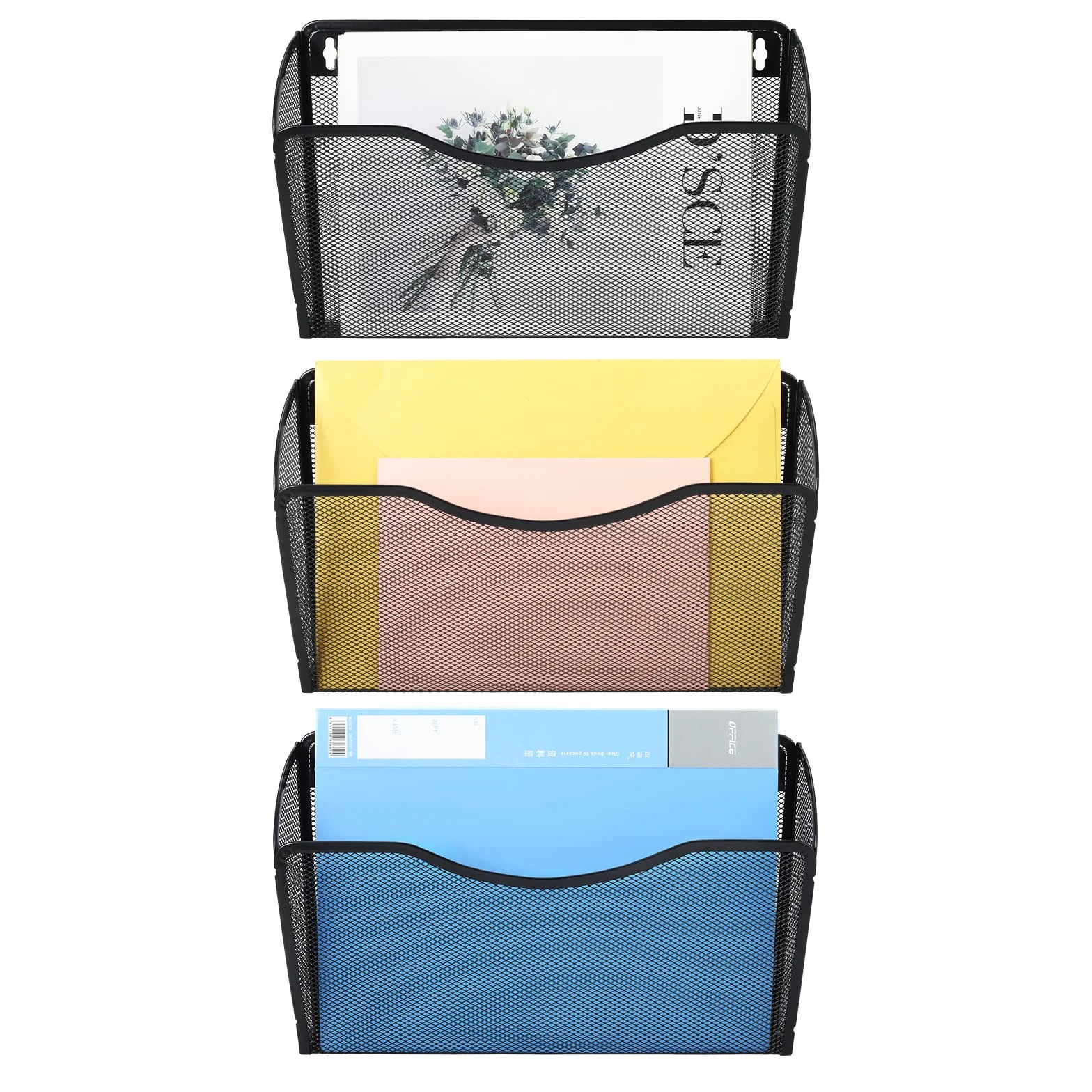 EasyPAG Portadocumenti a Parete A4 3 Tasche Orizzontale Metallo Rete,Portariviste a Muro,Porta Lettere da Appendere,Organizzatore Posta da Muro per Ufficio & Casa,Nero