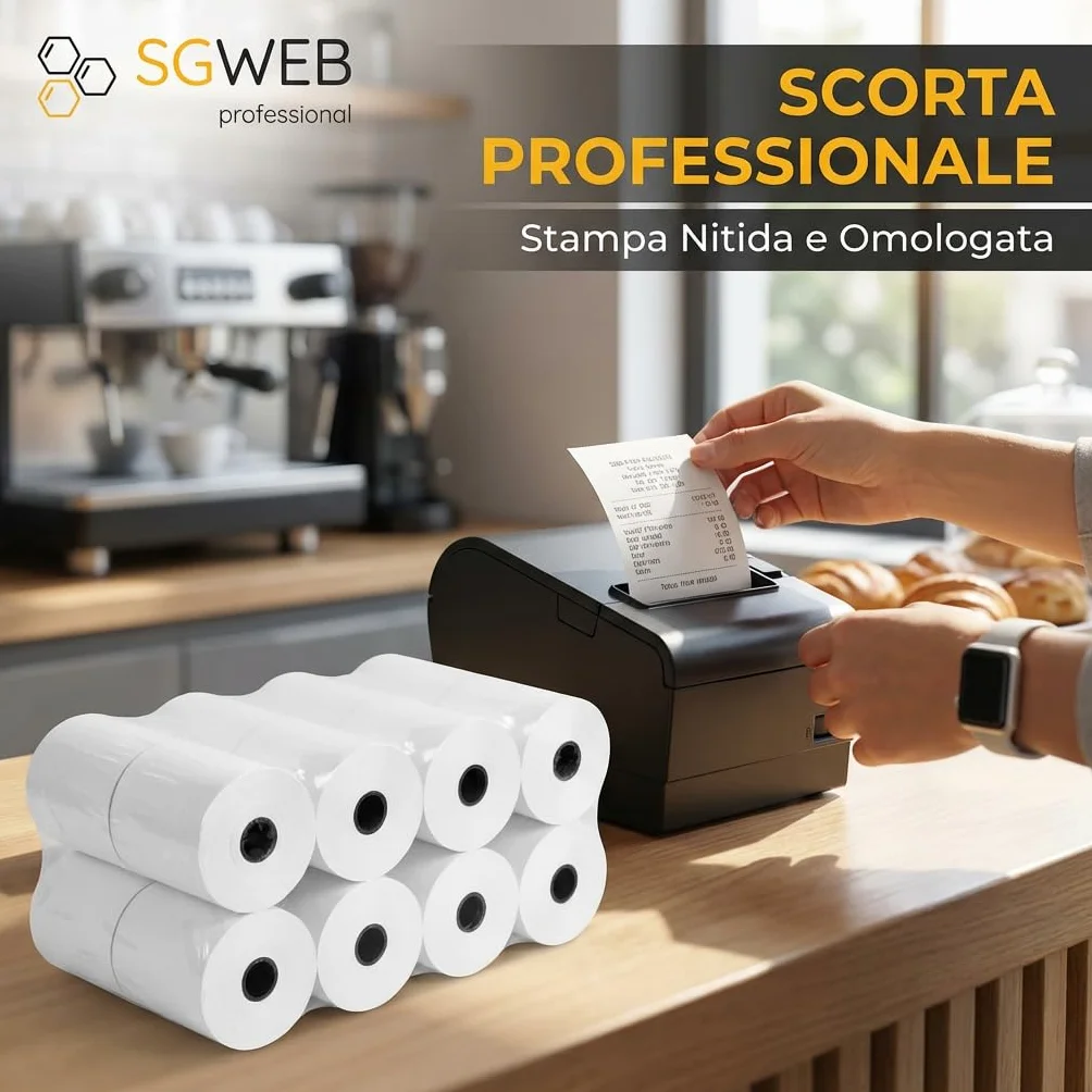 Rotoli Carta Termica 80x80 per Registratore di Cassa Fiscale 10-Pack - Rotolo Scontrini Stampante Termica POS, Foro 12 mm, Senza BPA