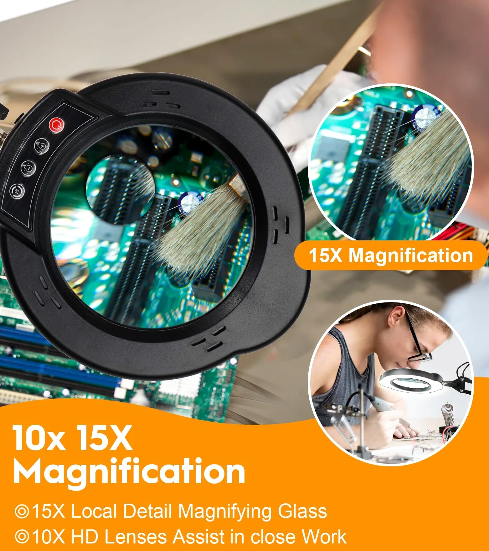Lente d'ingrandimento da Tavolo 10X con Luce 84 Led Lente d'ingrandimento a Collo d'oca Flessibile Illuminata Led 5 Modalità Colore Dimmerabile per Pittura Artigianato Hobby Cucito Lavori Ravvicinati
