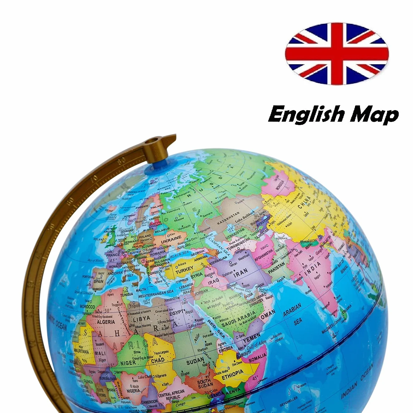 EXERZ 20cm Mappamondo illuminato - Mappa Inglese - Globo Supporto in Legno - Mappa Politica (Giorno) - Stelle Della Costellazione (Notte) - Lampada LED - Casa E Scuola