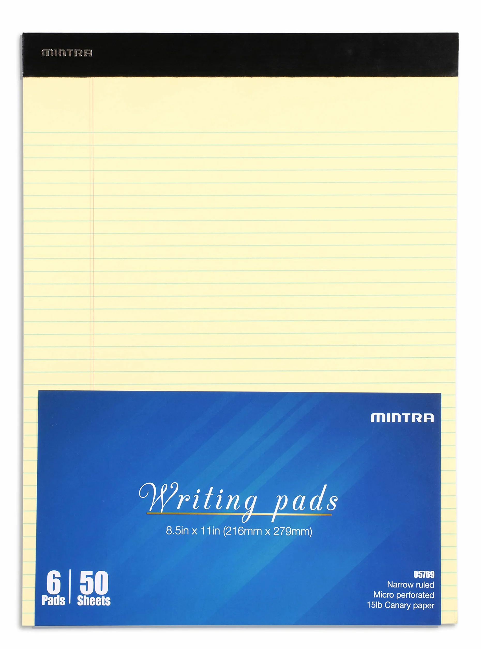Mintra - Bloc-notes da ufficio, 50 fogli per blocco, carta micro perforata, per scuola, università, ufficio, lavoro, professionale 8.5in x 11in (Narrow Ruled) Basic 6pk (Canary)