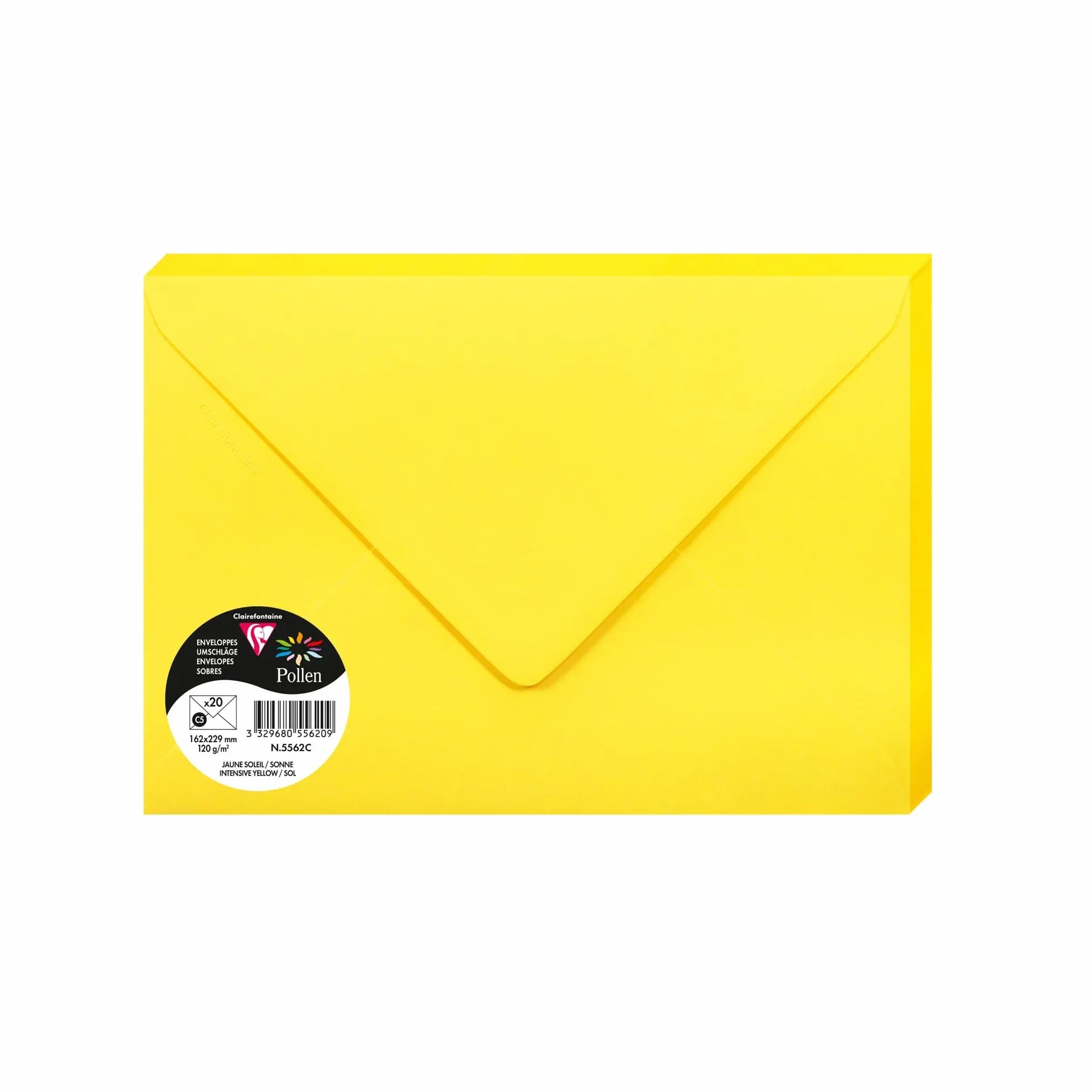 Clairefontaine 5562C Buste gommate C5 16,2x22,9cm 120g/m² Giallo sole Pacco da 20