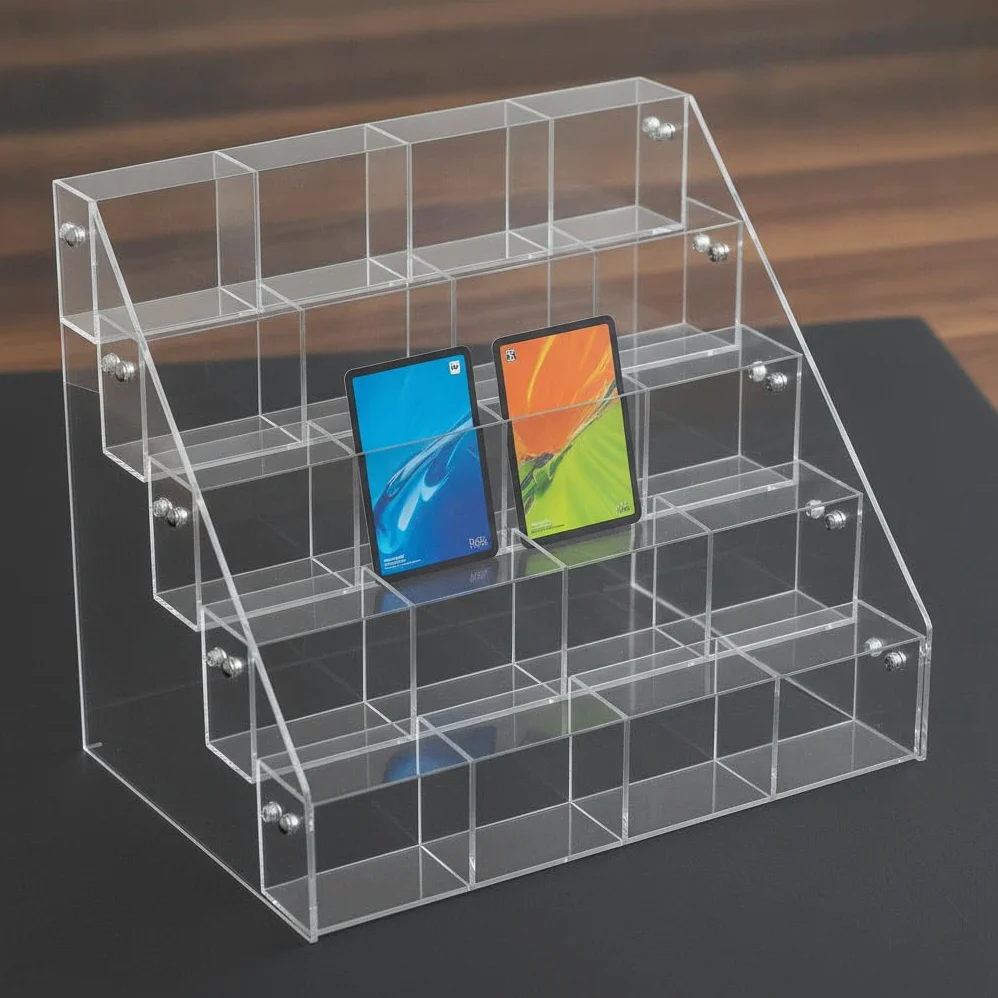 Portacarte Acrilico Trasparente con Ripiani Multipli per Organizzare Carte da Gioco E Collezionabili da Tavolo per , Espositore per carte a sette strati, grande, con strumenti di installazione