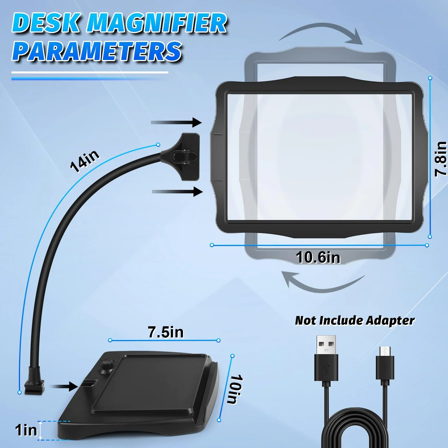 NZQXJXZ 10X Ricaricabile Lente Ingrandimento con Luce e Supporto, Lampada di Ingrandimento da Scrivania a 50 LED, Grande Lente di Ingrandimento per Lettura, Cucito, Artigianato, Pittura, Fai Da Te