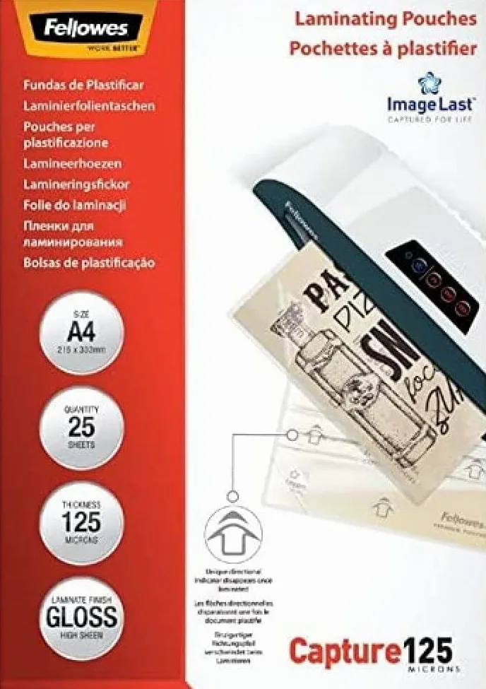 Fellowes Plastificatrice Sola A4 - Buste per Plastificare 125 Micron con Fogli Lucidi per Uso Domestico