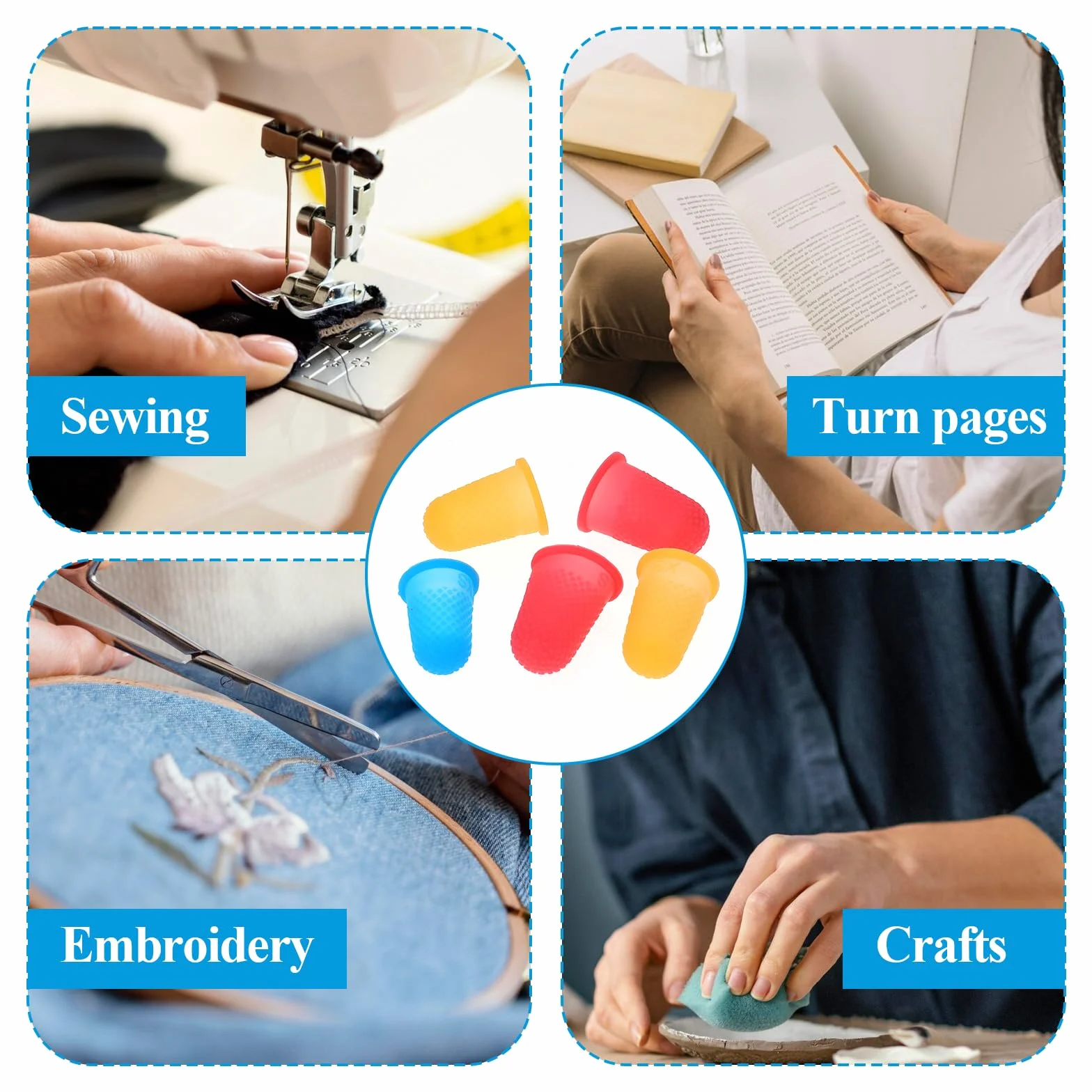 COMNICO 15 ditali in gomma per dita, 3 colori, riutilizzabili, per artigianato