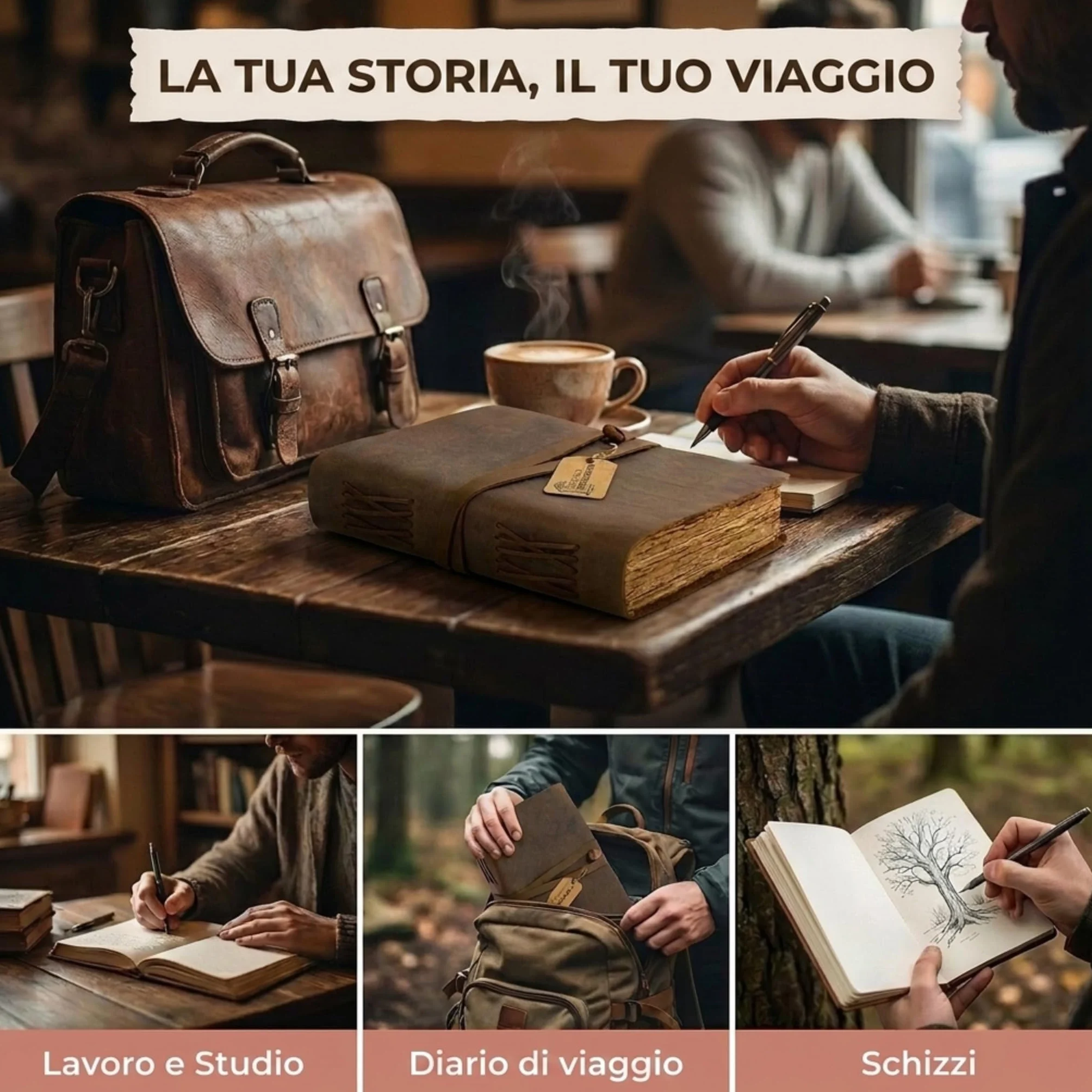 moonster Diario in Pelle Vintage, 240 Pagine in Cotone Tree Free Bordi Grezzi, Libro delle Ombre Deckle Edge Journal, Diario Vintage Artigianale, Agenda Bianca 20x15cm