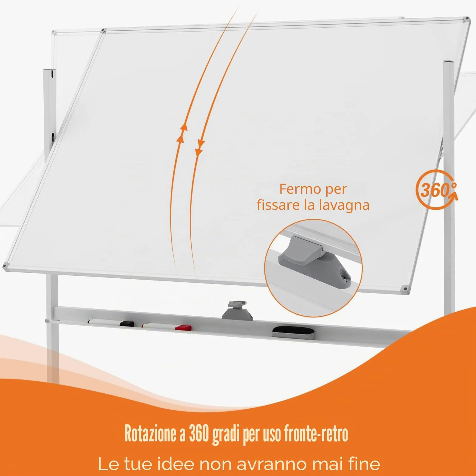 GIANTEX Lavagna Bianca Mobile con Supporto, 120 x 90 cm, Lavagna Magnetica Double Face, Regolabile in Altezza e Girevole a 360° (Bianco)