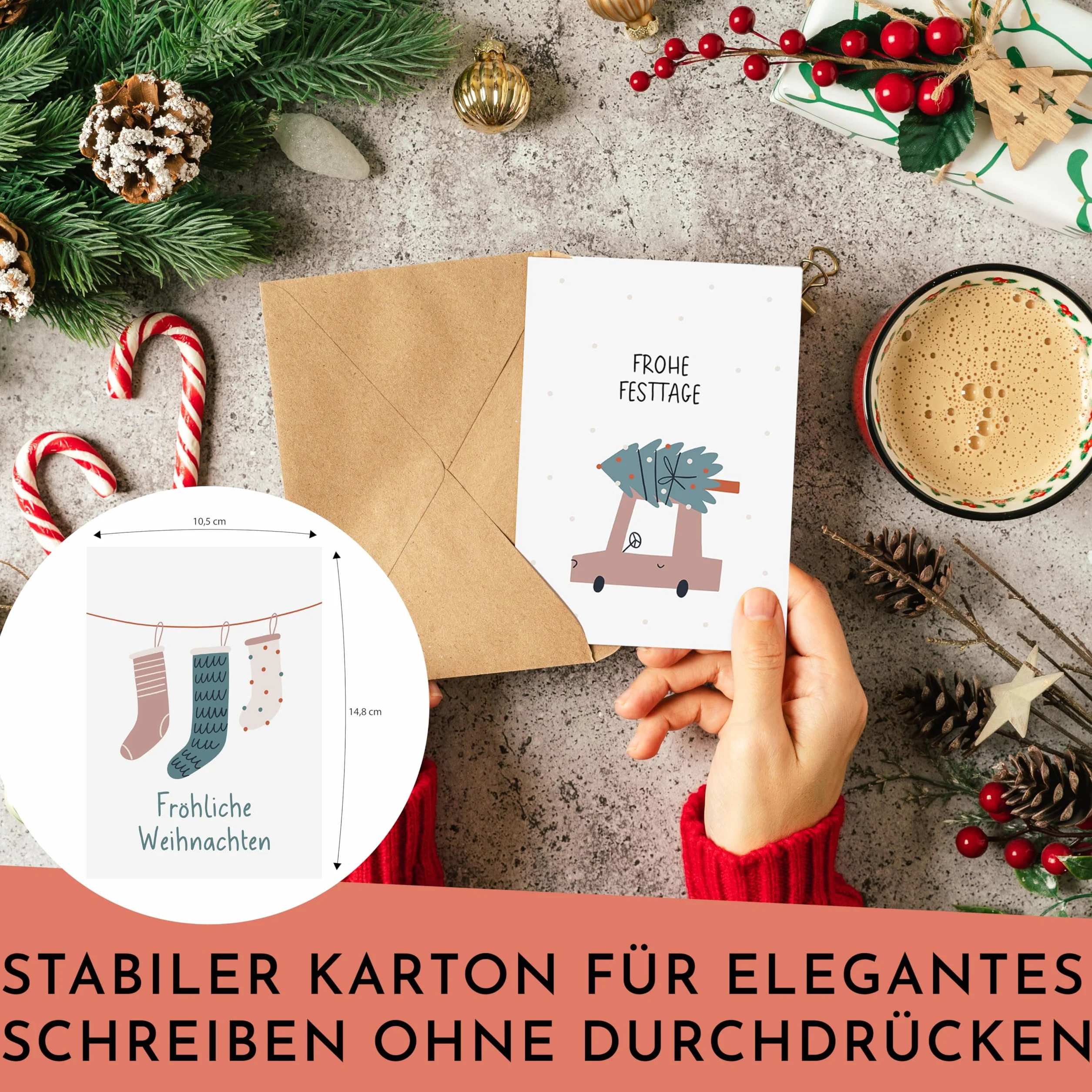 CraftWerk Biglietti di Natale con busta, set da 30 pezzi, formato DIN A6