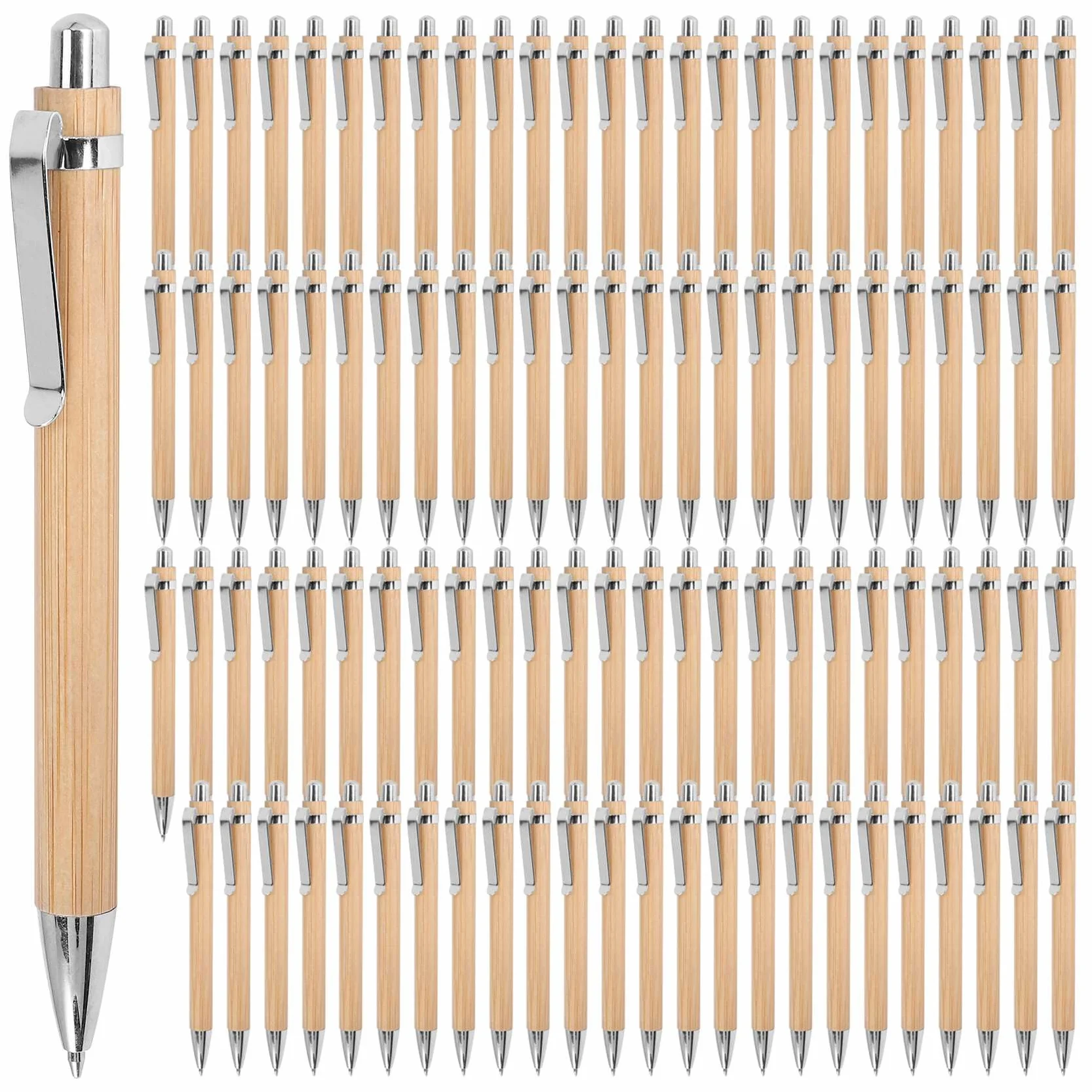 100 pezzi penna a sfera di bambù - inchiostro blu - colore legno - ufficio & scuola necessità - regali