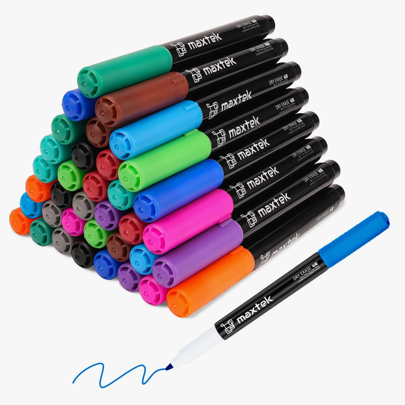 maxtek Pennarelli cancellabili a secco, punta ultra fine, 0,7 mm, basso odore, punta extra fine cancellabili a secco, per pianificazione di lavagne bianche, calendari, 36 pezzi, 12 colori assortiti,