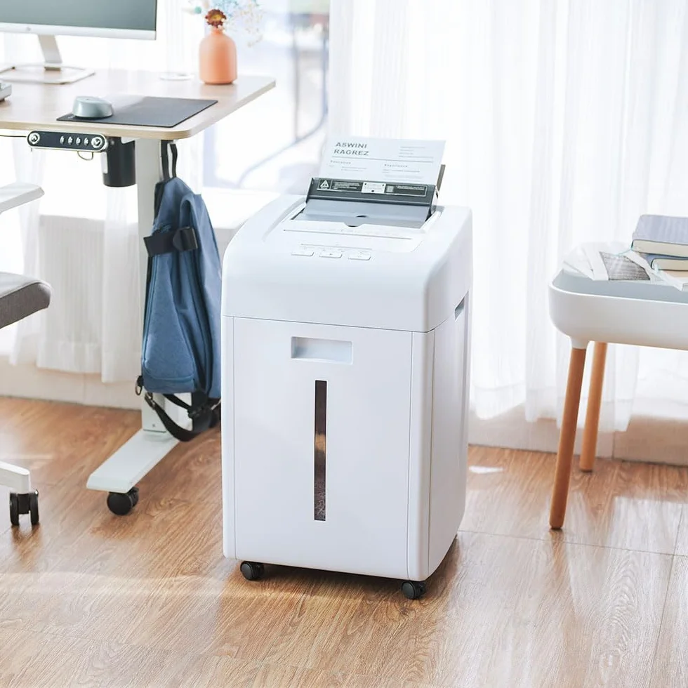 Kalopsia Tritadocumenti Elettrico Professionale: 200 Fogli 60Min Distruggidocumenti Automatico Micro Frammenti P5 Sicurezza Carta di Credito/CD/Graffette Trita Carta da Ufficio Casa con Cestino 35L