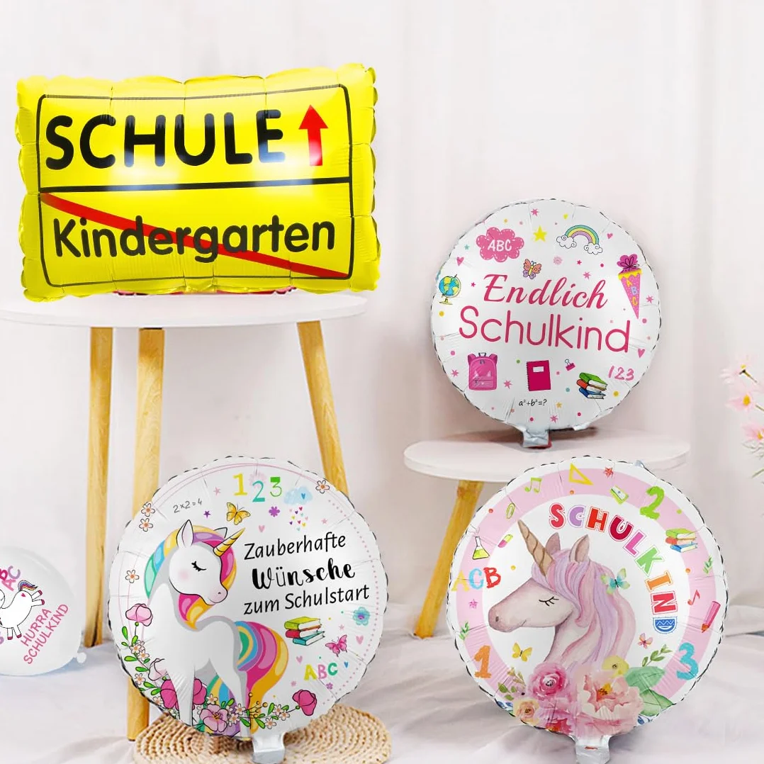 Decorazione per l'inizio della scuola a tema unicorno, palloncino in pellicola e striscione per bambini