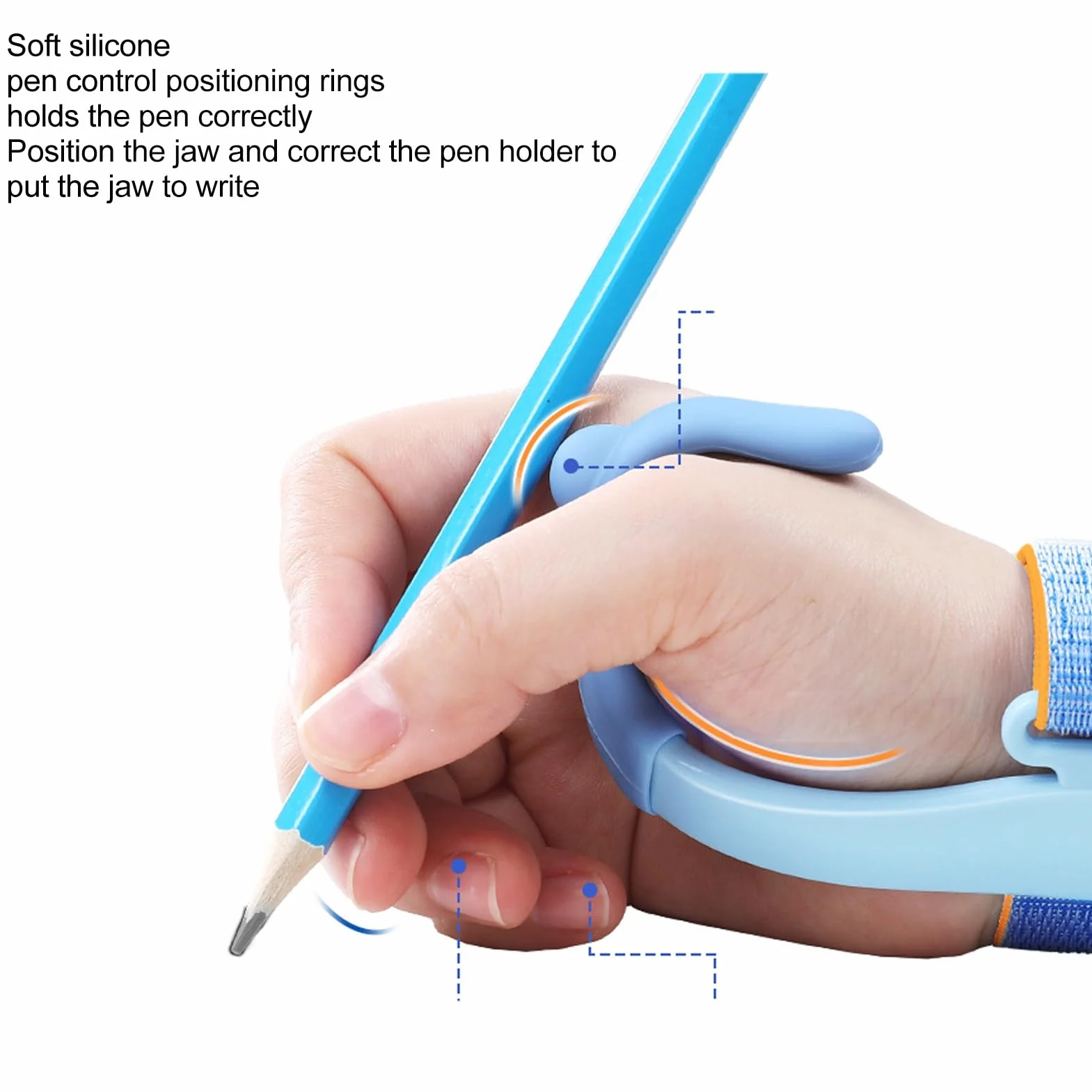 Pen Hold - Ergonomic Corrector with Pen Grip, Wrist Support for Writing and Posture Correction, Student Tool (Blue)