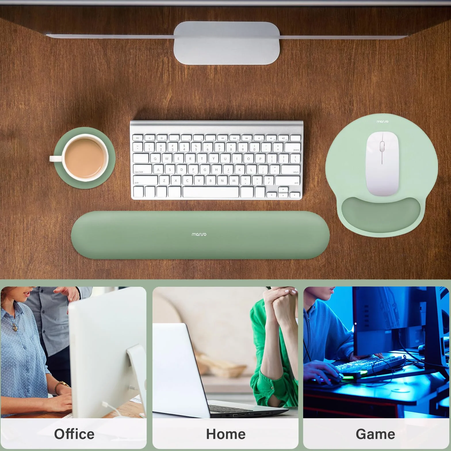 MOSISO Supporto Poggiapolsi Tappetino Mouse Ergonomico Curvo Non-Slip Memory Foam Verde Antico