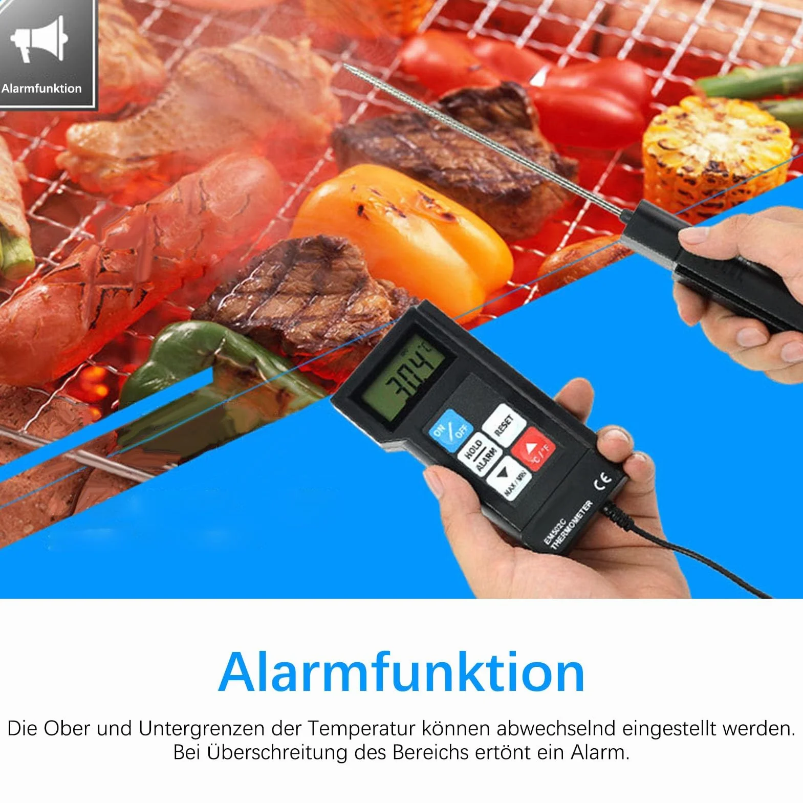 Termometro Elettronico EM502C Alta Precisione per Industria Alimentare con Sonda Digitale Temperatura Acqua