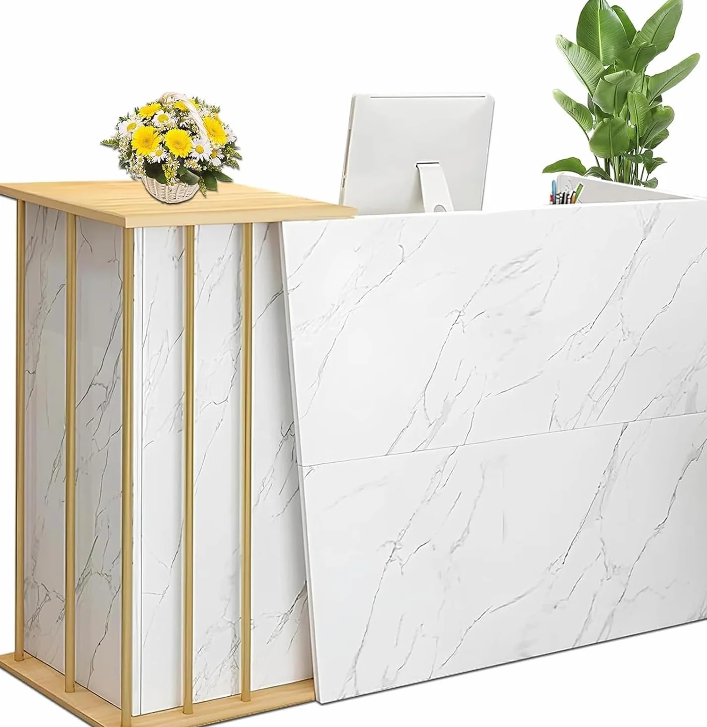 Bancone Reception Negozio, Bancone Reception Centro Estetico con Cassetti, Hotel,Bancone Reception Moderno per Supermercato Hotel Lobby Reception(Marble color,140x40x90cm)