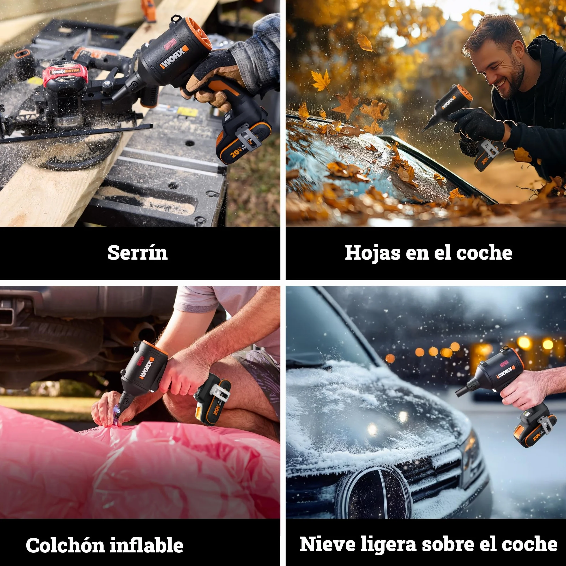 WORX Soffiatore di polvere senza fili 20V con motore brushless, spolveratore elettrico per la pulizia, gonfiatore per materassi, soffiatore ad aria compressa (WX099 con batteria e caricabatteria)