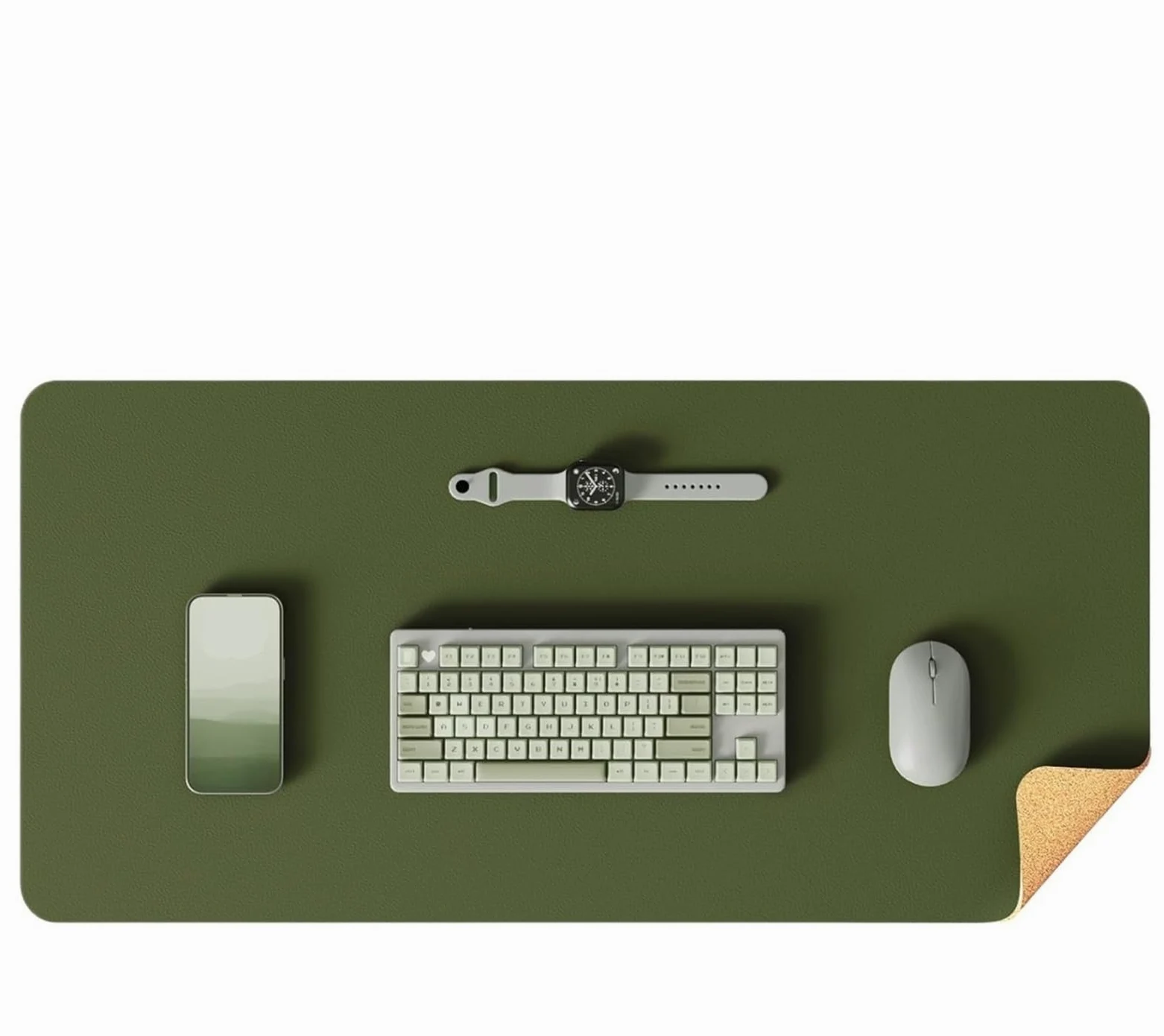 Tappetini Da Scrivania Tappetino da scrivania bifacciale in pelle in sughero Per Ufficio(Green,80x40 cm)