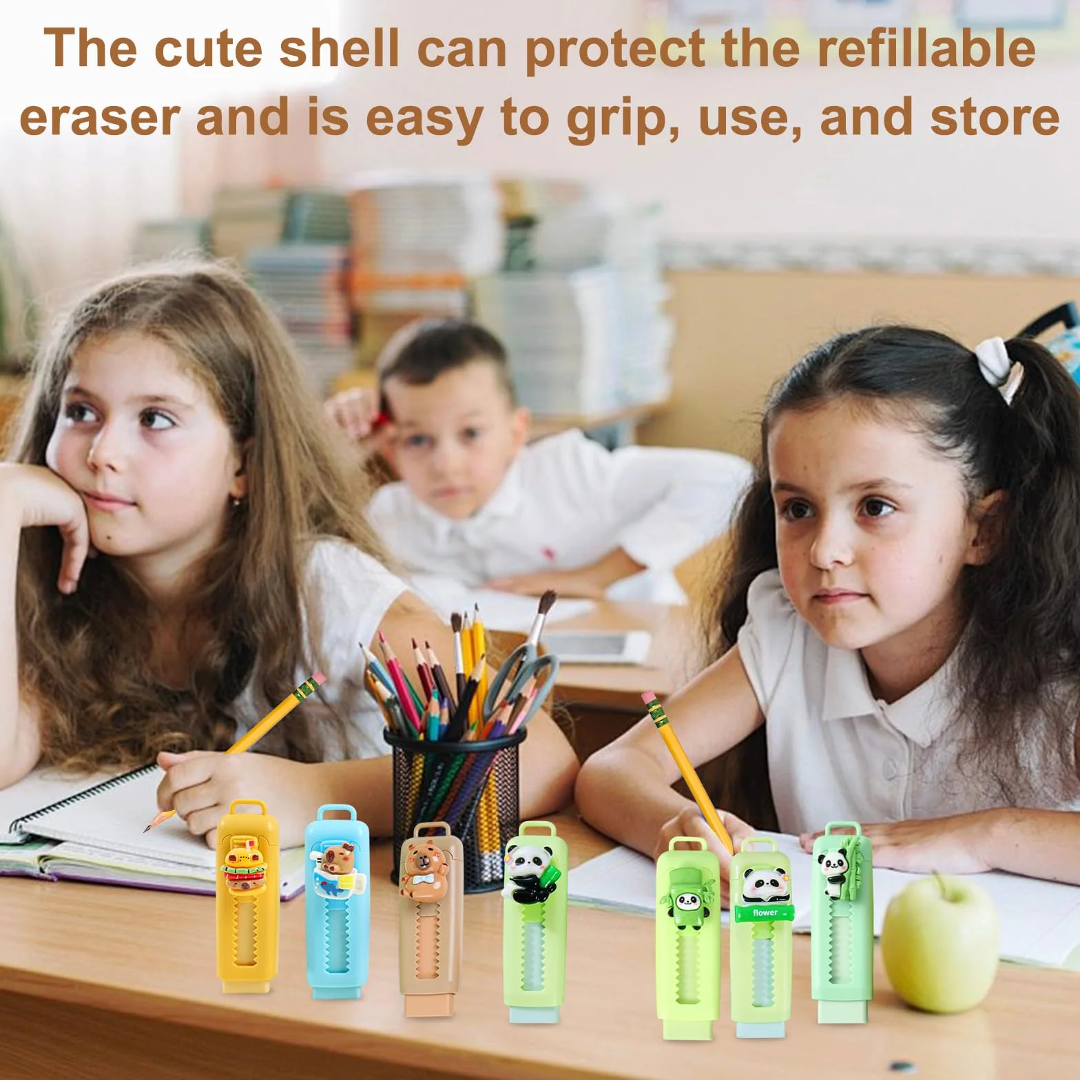 Kawaii Gomme da Cancellare Retrattili Bambini 16 Pezzi, Gomma Capybara & Panda, Regalini Festa Compleanno Scuola 4-10 Anni
