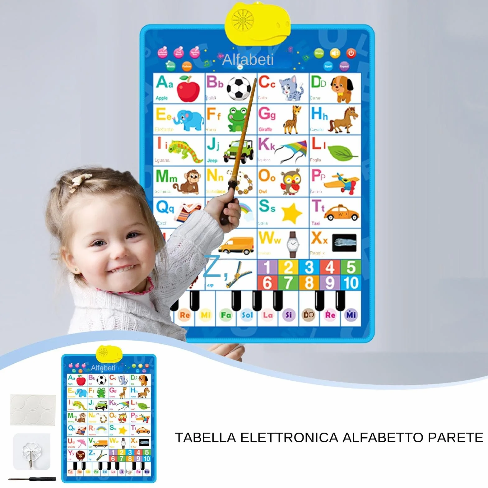 Grafico a muro alfabeto elettronico interattivo poster parlante musicale apprendimento bambini