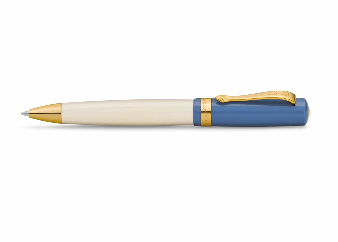 Kaweco STUDENT 50's Rock I Business Kuli - Penna a sfera in acrilico di alta qualità in blu e crema, con scatola regalo in metallo, 13 cm