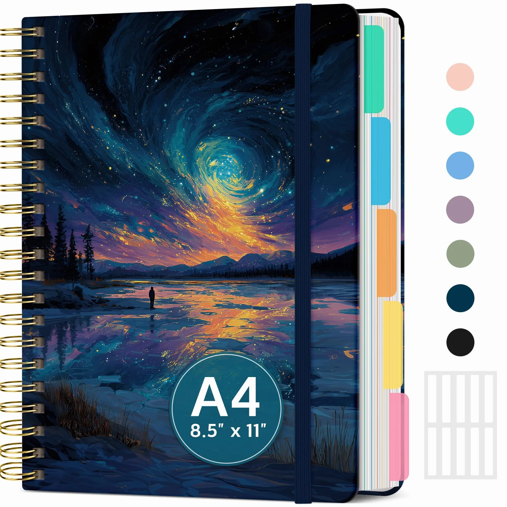 Grande taccuino a spirale con divisori e linguette, 21,6 x 27,9 cm, copertina rigida, 5 argomenti, per lavoro, 280 pagine, a righe, diario carino per donne, perfetto per studio e ufficio, per prendere