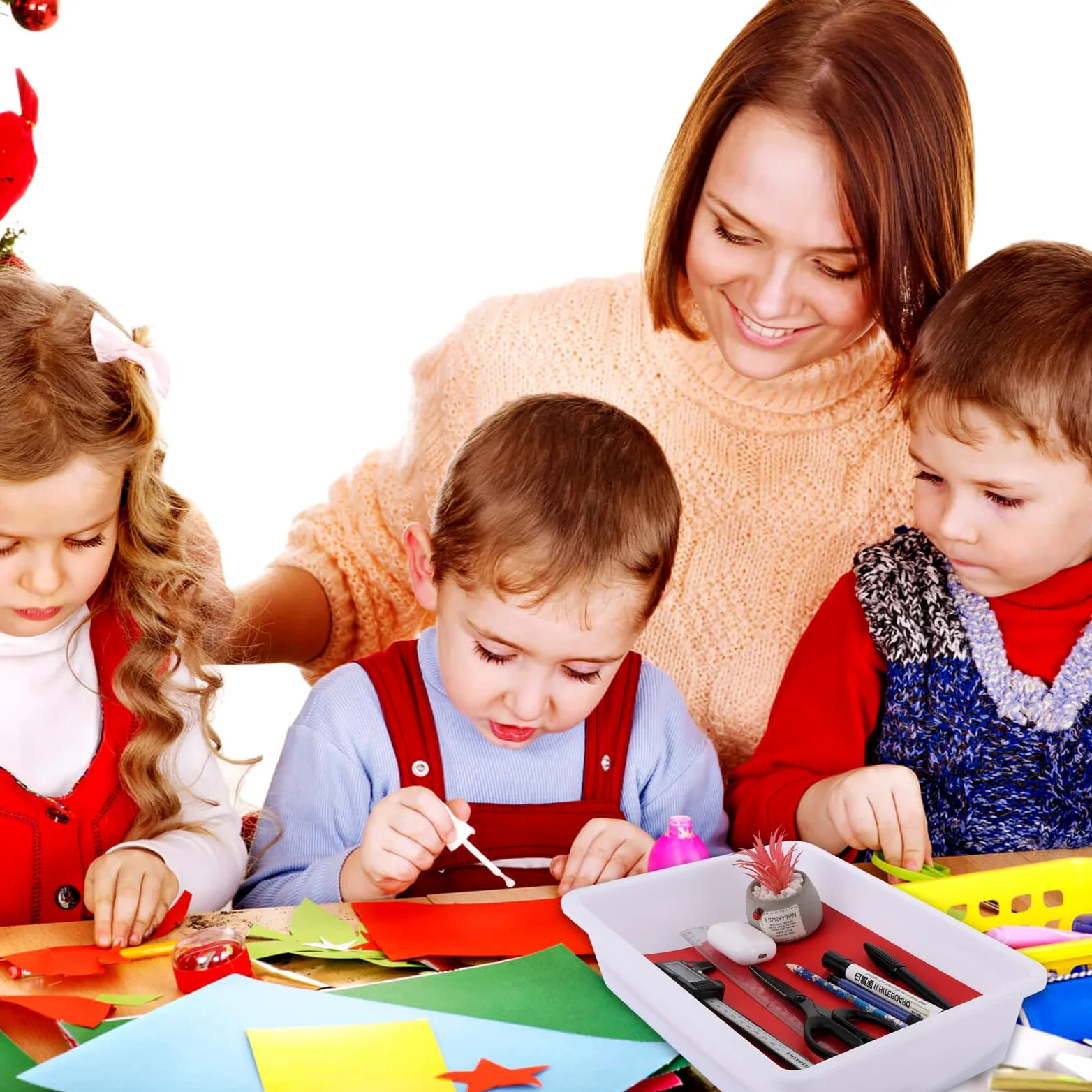 RHBLME Confezione da 12 vassoi in plastica bianca per bambini per arti e mestieri, vassoio piatto organizer per lettere, vassoi di carta per classe, vassoio impilabile per scuola ufficio