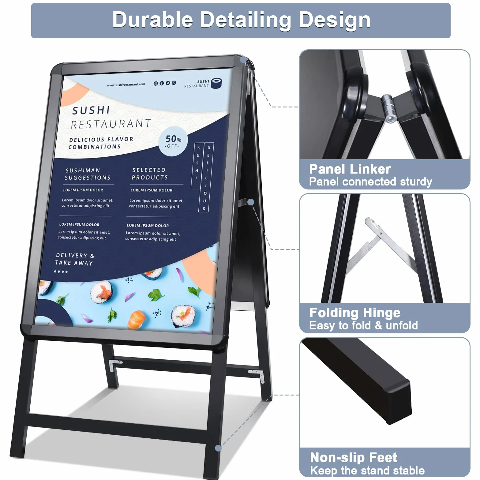 A2 Pavimentazione Cartello Cornice Cartello Doppio Lato Display A-Board Poster Stand Segno Titolare per Pubblicità (Nero-A2)