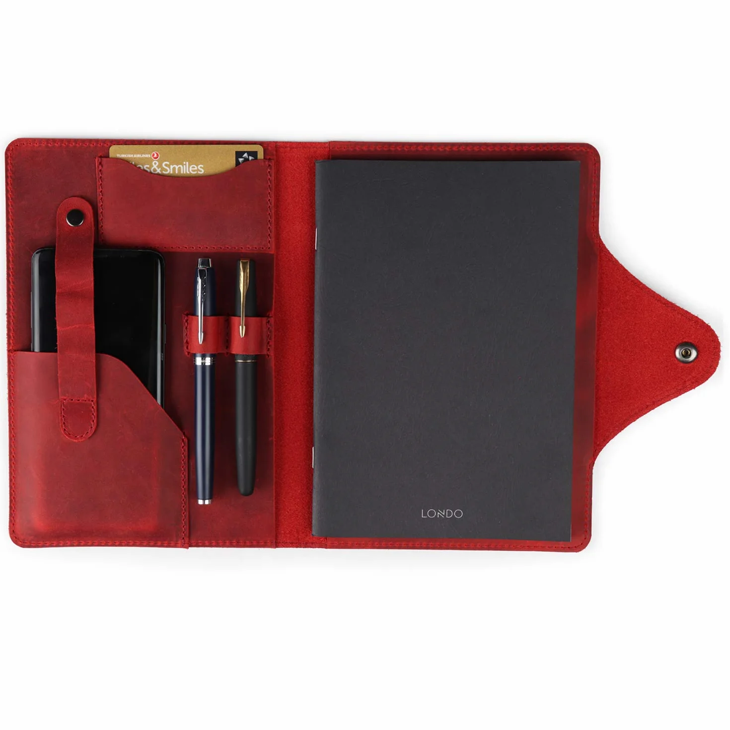 Londo Portfolio Vera Pelle Blocco Note Chiusura Scatto Cartella Elegante Funzionale