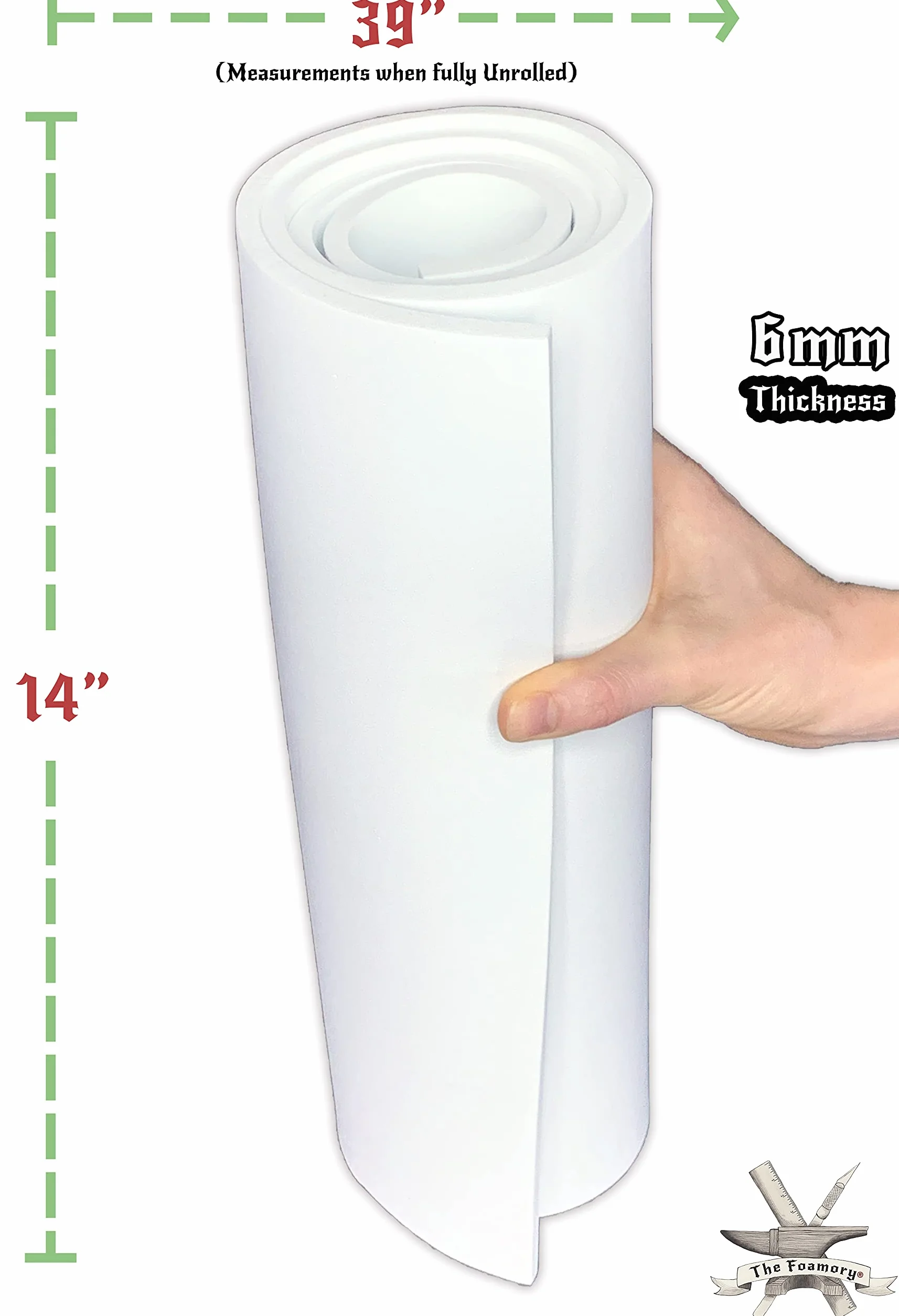 Schiuma EVA Cosplay – 6 mm (da 2 mm a 10 mm) – bianco o nero – foglio 35,6 x 99,1 cm – ultra alta densità 85 kg/m3 – by The Foamory