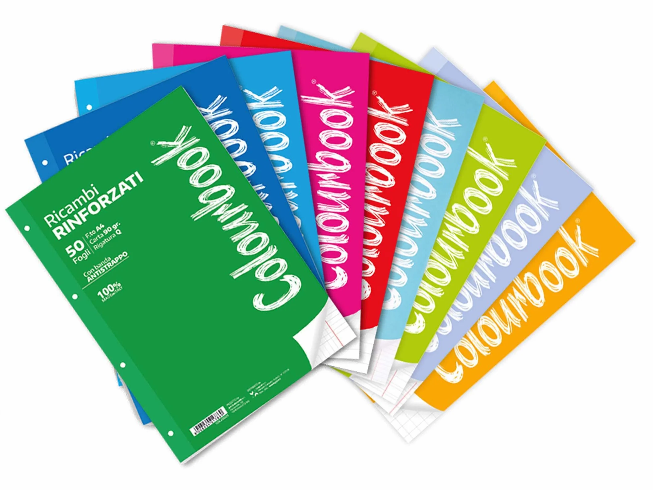 Colourbook Ricambi Rinforzati A4 Prima Elementare Matematica Quadretti 1 cm 50 Fogli 90g Carta Banda Trasparente Antistrappo 4 Fori Universali