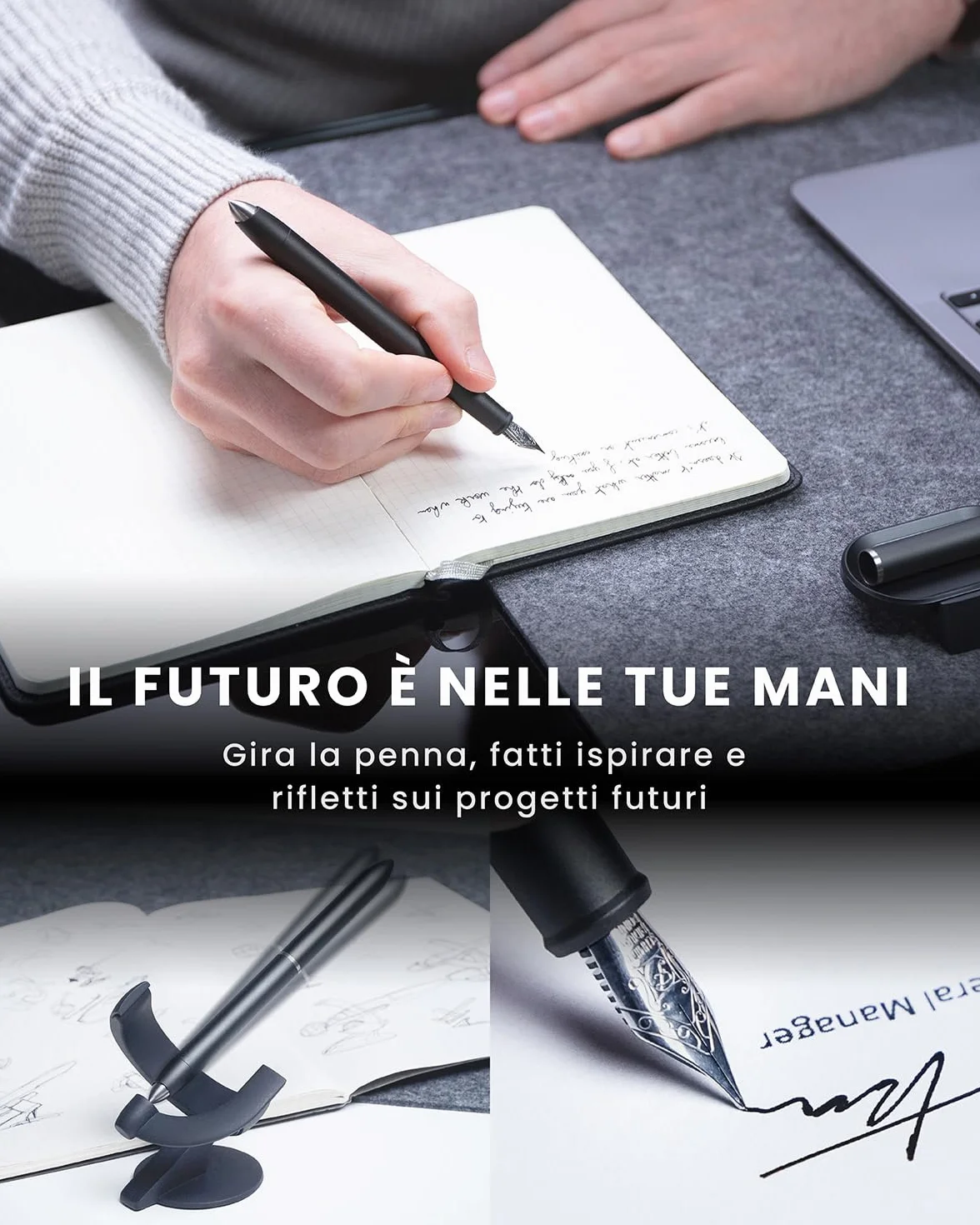 novium Hoverpen Future - Penna fluttuante 2 in 1 stilografica e roller, levitazione magnetica, design ispirato allo spazio, decorazione da scrivania, idea regalo di lusso, Deep Black