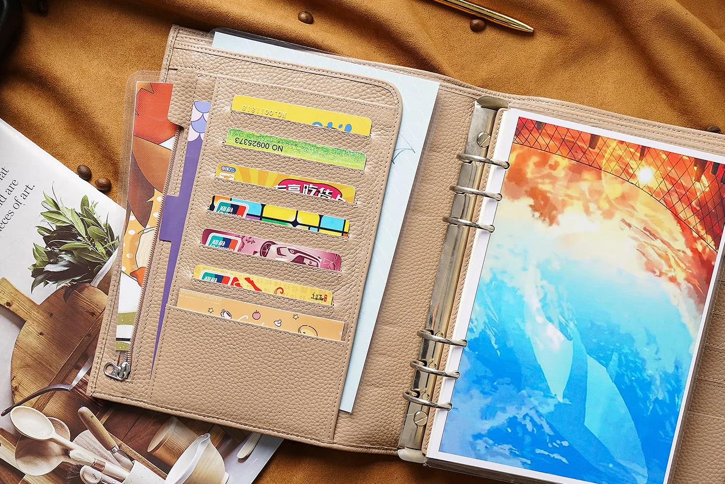 Moterm A5 Luxe Raccoglitore con Anelli - Organizer in Vero Cuoio (Ghiaia-Taupe, Anello da 30mm)