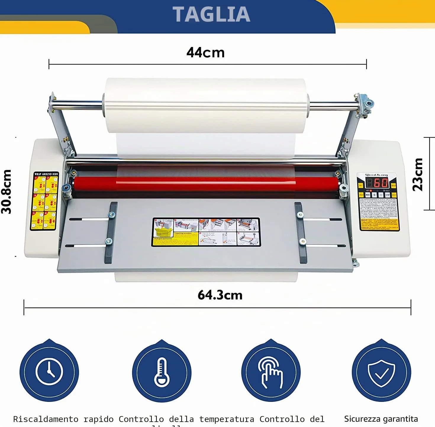Hanchen Plastificatrice A2+ 440mm Laminatrice a Caldo e a Freddo 0-180℃ Monofacciale e Bifacciale con 4 Rulli per Foto Tessere Documenti