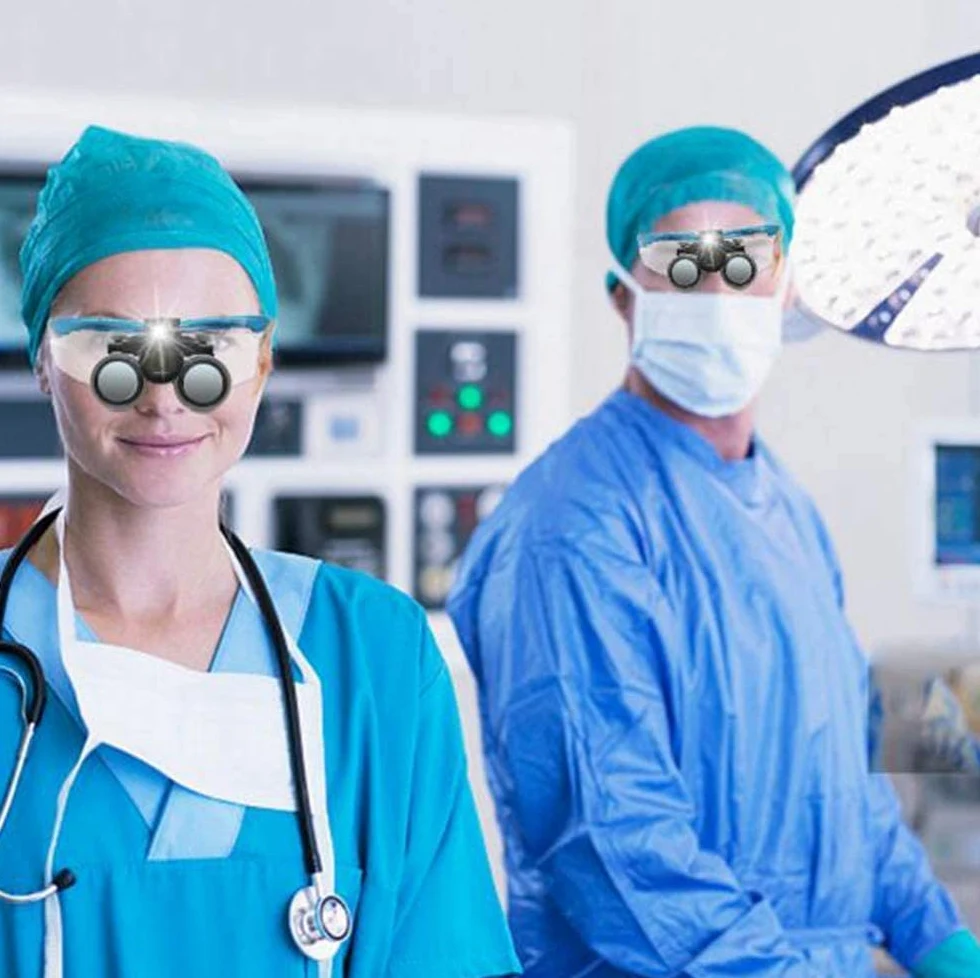 Lente d'Ingrandimento, Lenti d'Ingrandimento dentali 3,5X, Occhiali Chirurgici da Dottore con Luce Frontale a LED, Occhiali da Dentista, Lenti d'Ingrandimento binoculari