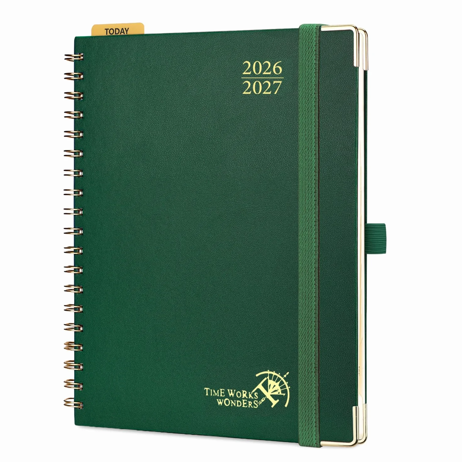 POPRUN Agenda settimanale 2026-2027, 25,4 x 20,3 cm, calendario settimanale e mensile | Agenda giornaliera da luglio 2026 a giugno 2027, con calendario orario, schede, copertina rigida, verde scuro