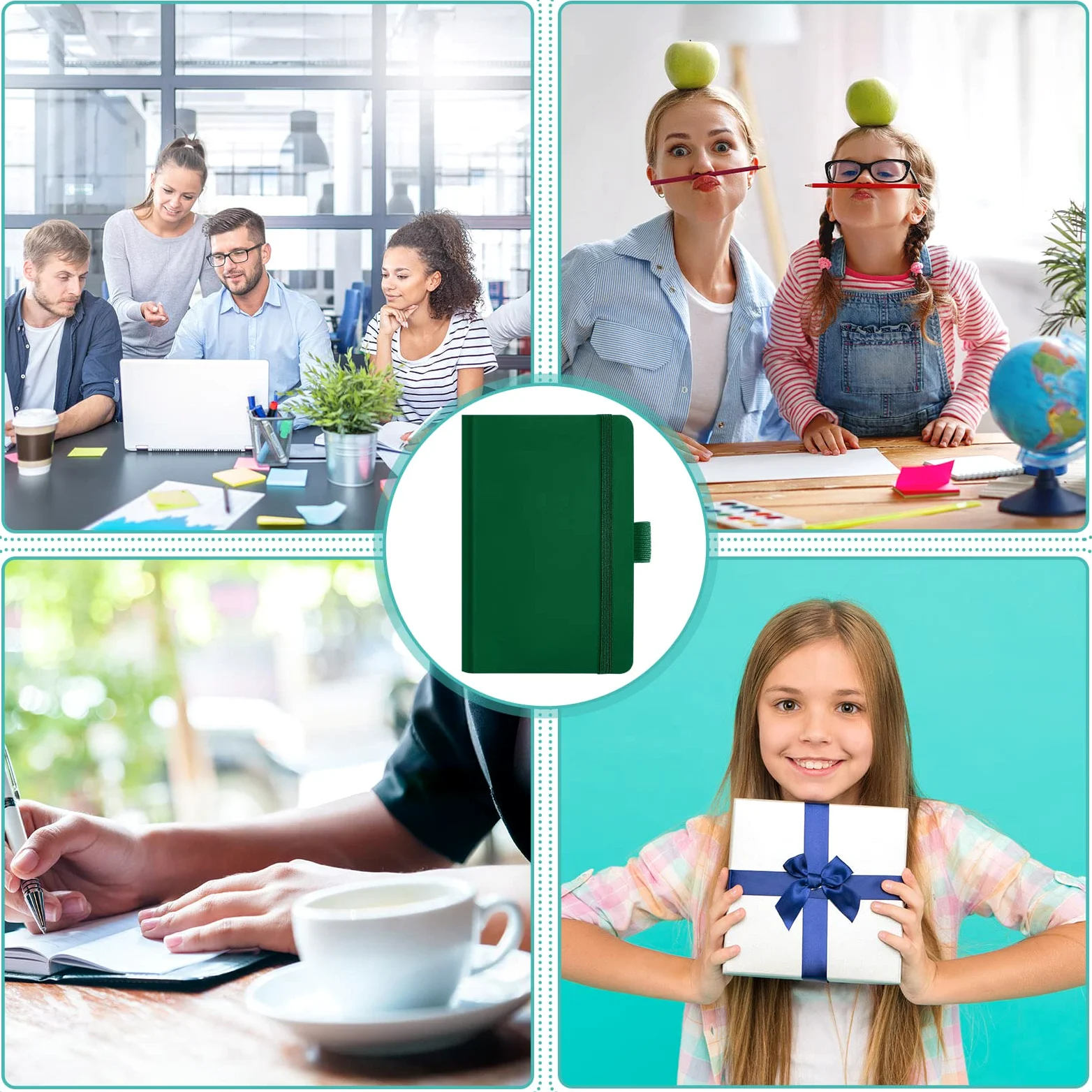 40 quaderni piccoli formato A6 tascabile, 3,5 x 12,5 cm, piccolo quaderno in pelle a righe, con fascia elastica portapenne, nastro per diario scolastico, ufficio (verde)