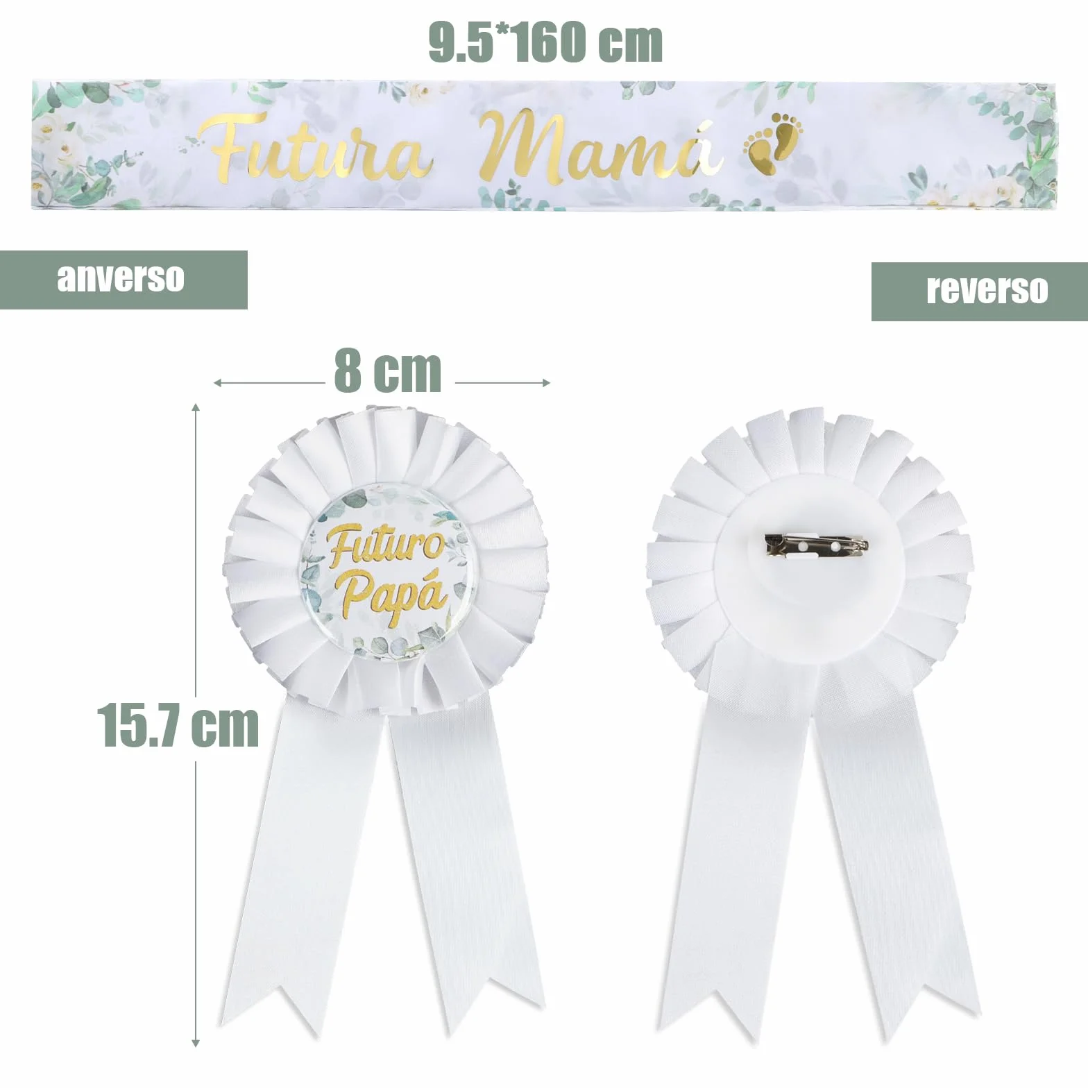 BETESSIN Fascia Futura Mamá Spilla Futuro Papá Decorazione Nascita Versione Spagnolo Cartoncino Bianco Bambino