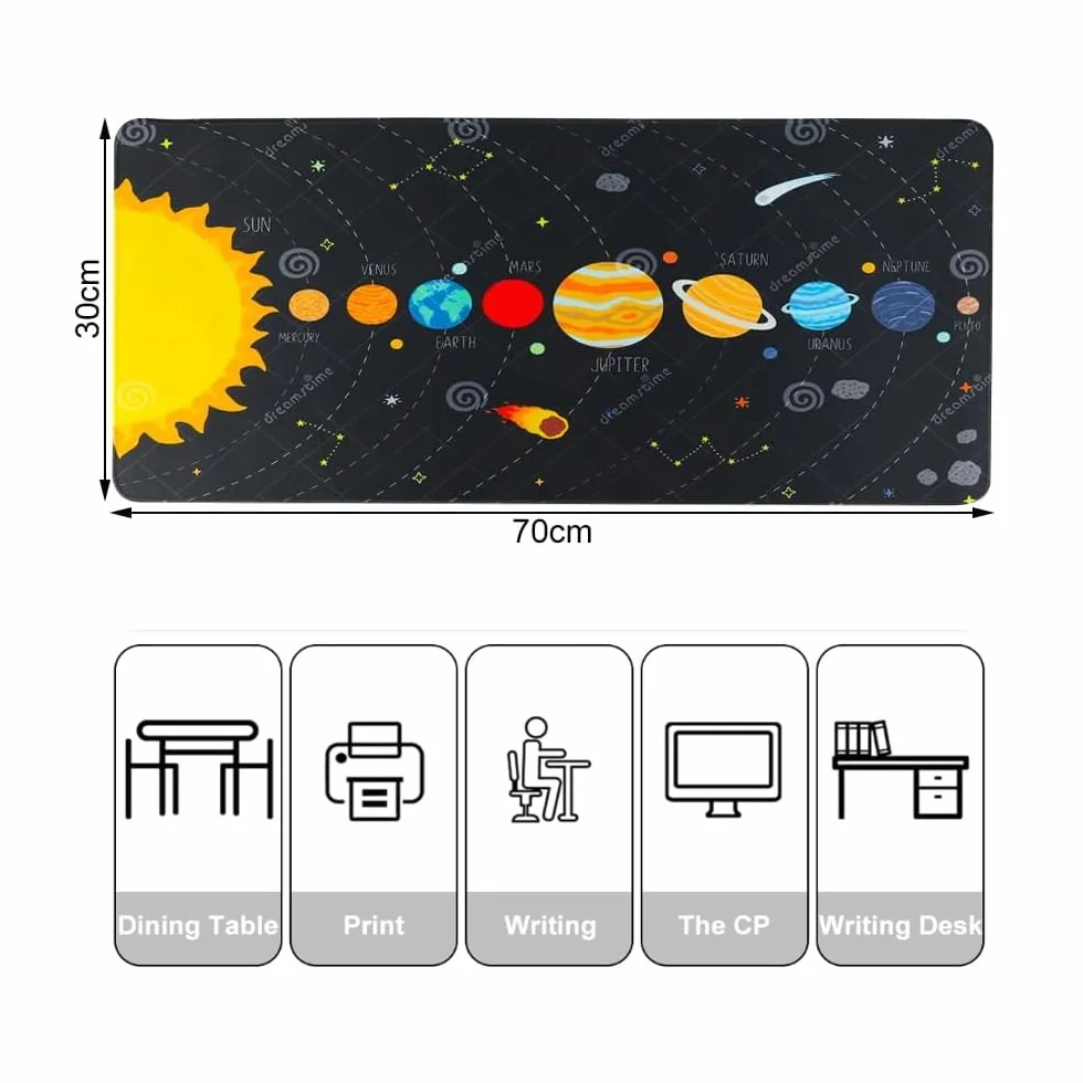 Tappetino Scrivania Sistema Solare 30 x 70 cm Gomma Lavabile per Bambini