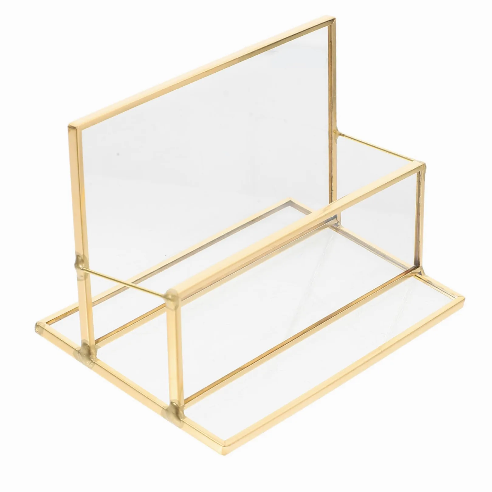 3 Pezzi Biglietti Visita da Scrivania in Ottone e Vetro Espositore Compatto per Ufficio con Protezione Extra e Struttura Resistente Organizer per Carte da Visita e Appuntamenti