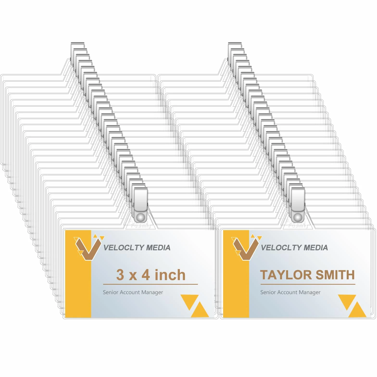 Fushing - Porta badge con clip, 100 pezzi, in plastica trasparente, con clip per badge da 7,6 x 10,2 cm