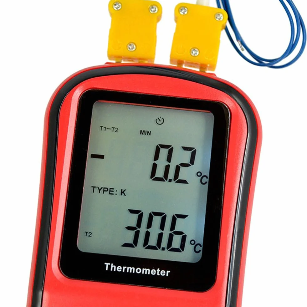 Termometro digitale Dual Channel RGBS con due termocoppie K tipo, retroilluminazione LCD per K/J/T/E/R/S/N, per industria agricoltura meteorologia