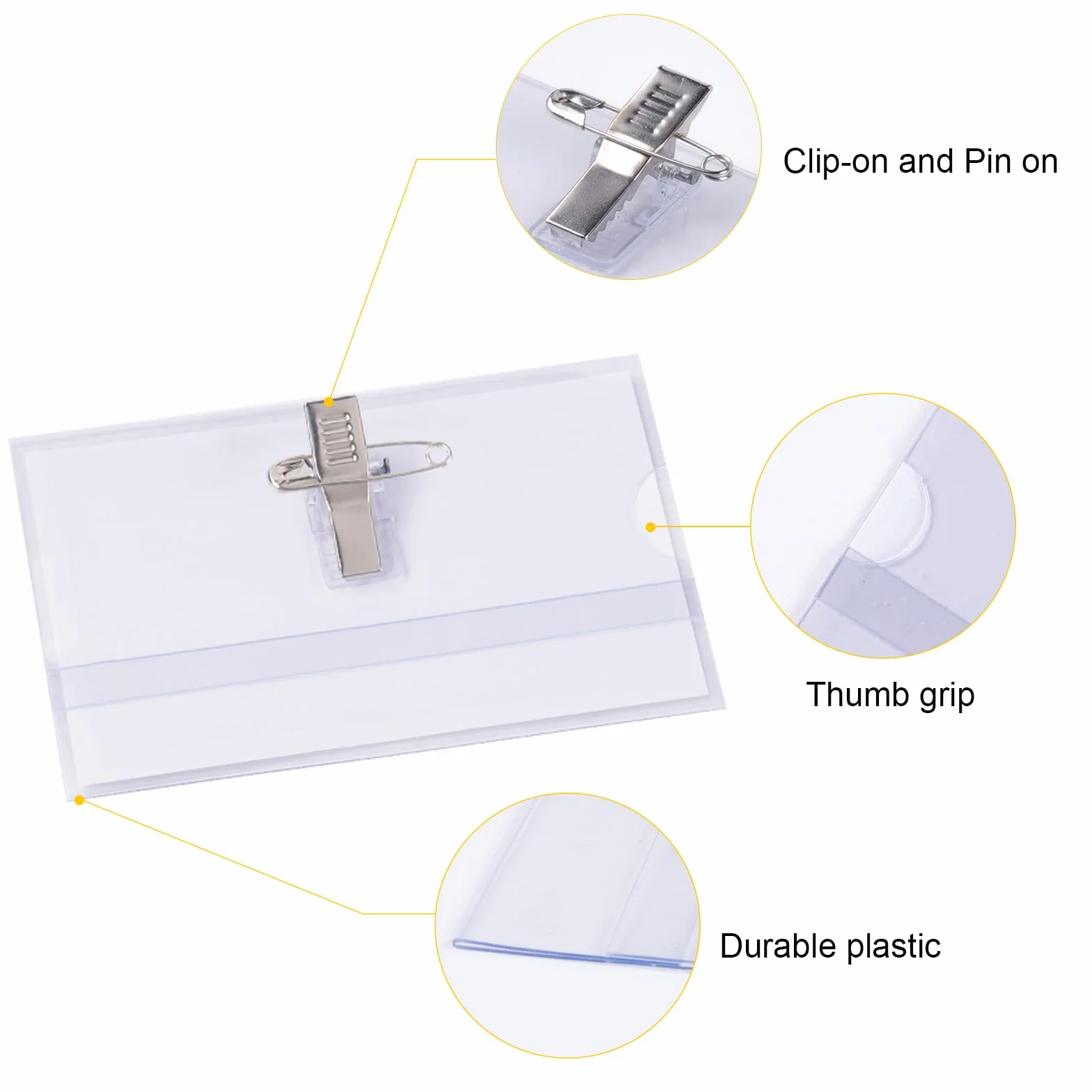 Vicloon Porta Badge Orizzontale Clip 50pcs Plastica Trasparente 90mm x 56mm Targhette Nome
